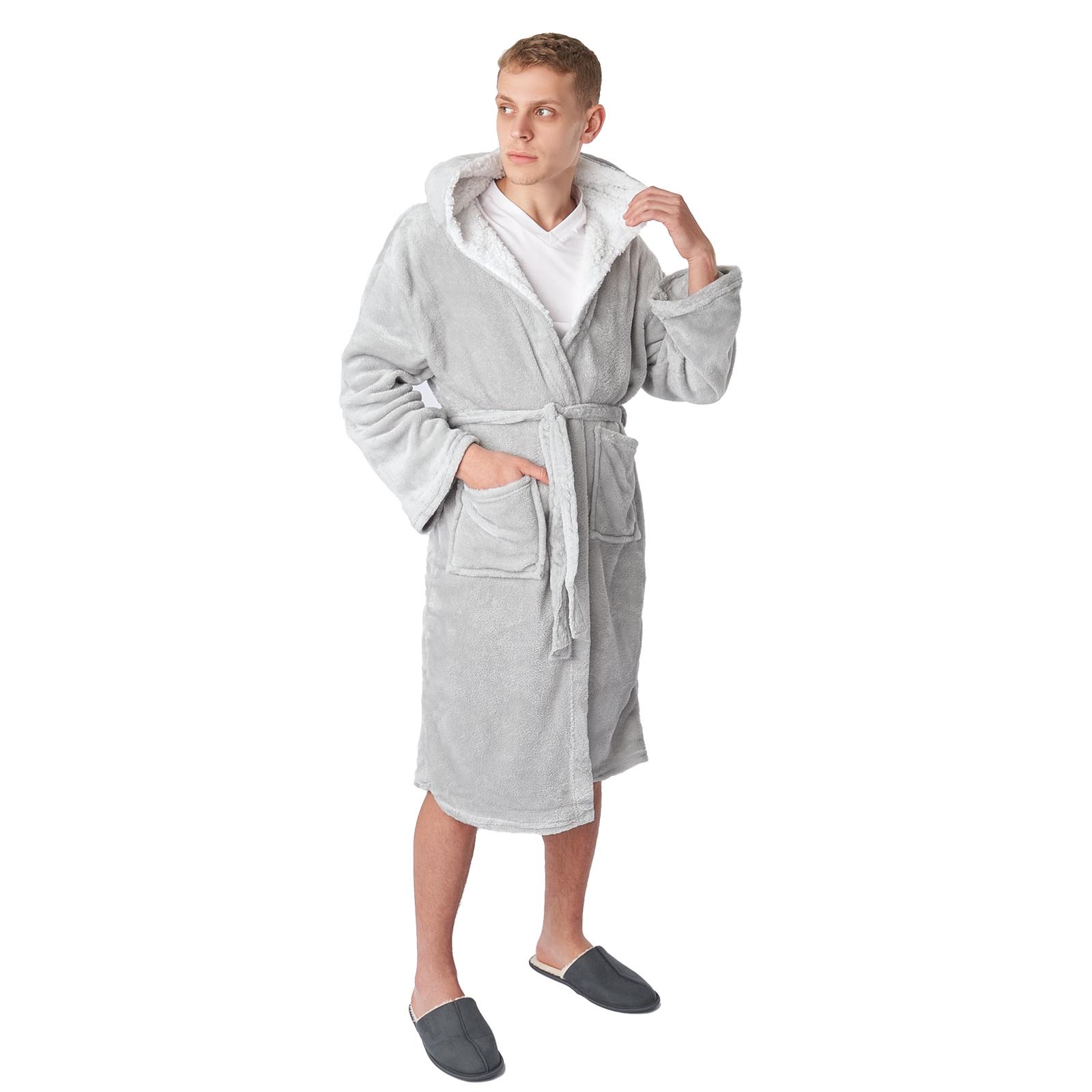 Sienna Mens Dressing Gown Long Hooded Soft Flannel Fleece Sherpa
