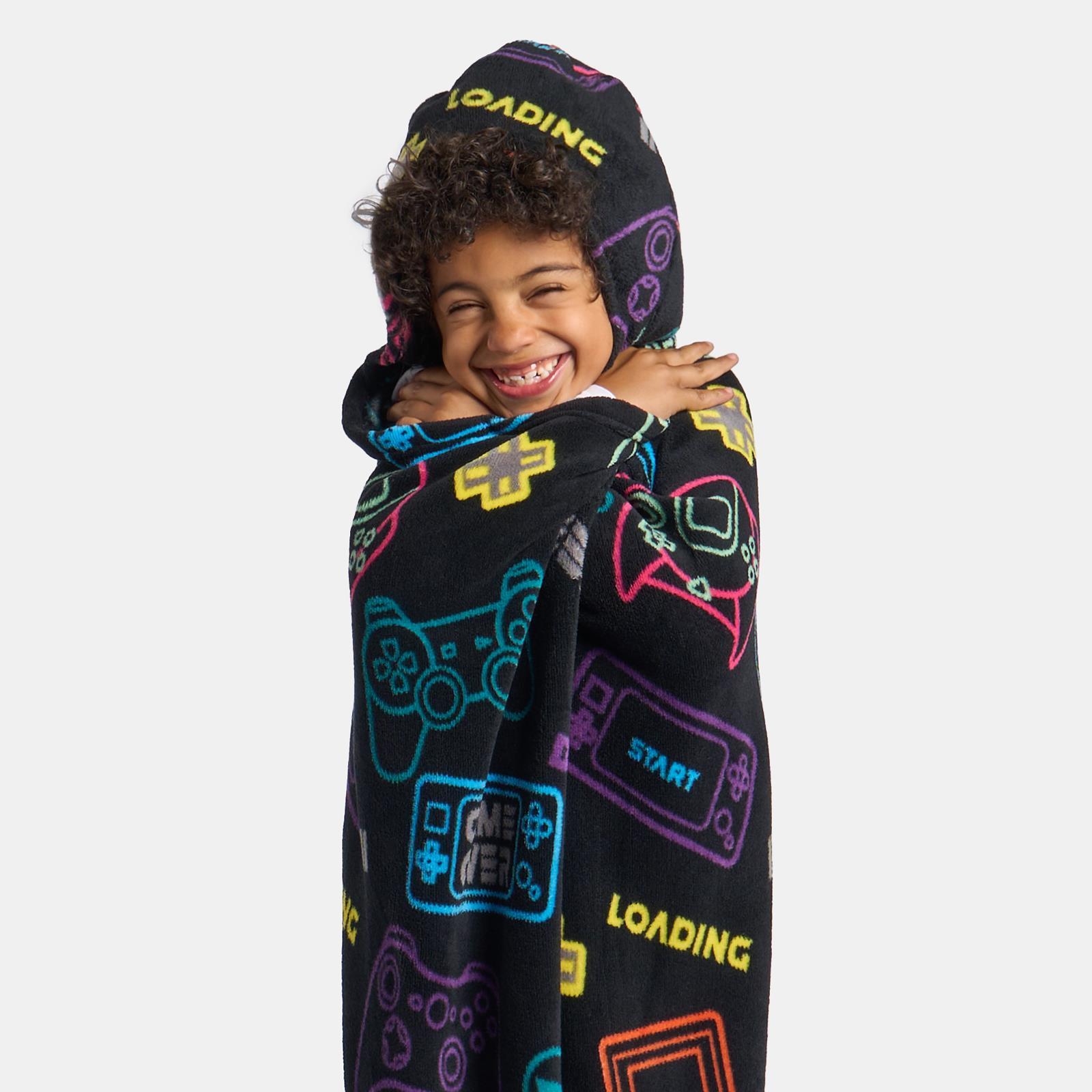 OHS Kids Hooded Throw Novelty Print Flannel Fleece Winter Warm Wearable Blanket