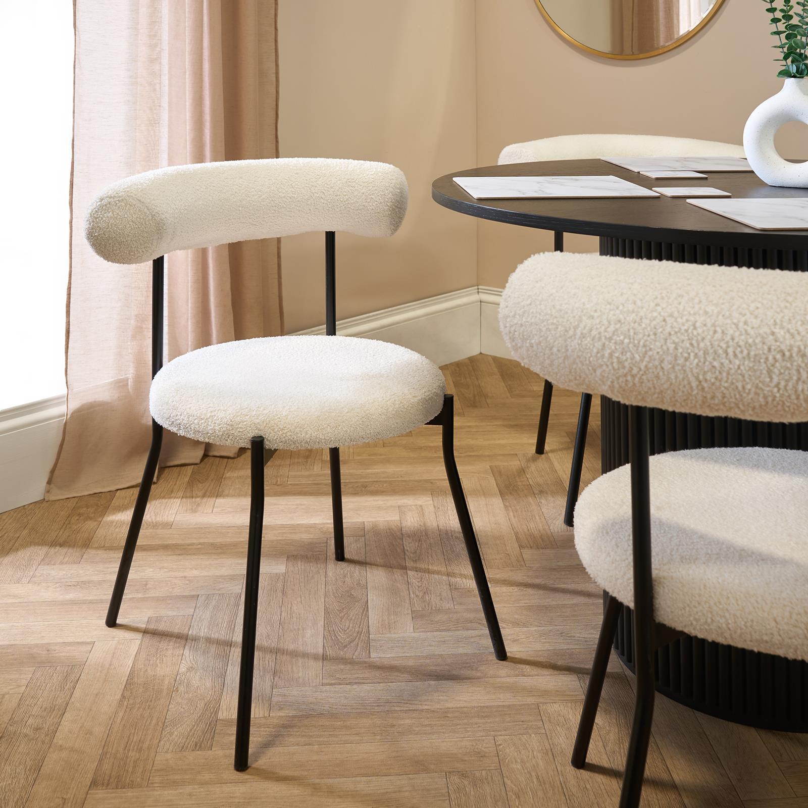 OHS Boucle Dining Chair with Metal Legs Modern Upholstered Kitchen Chair