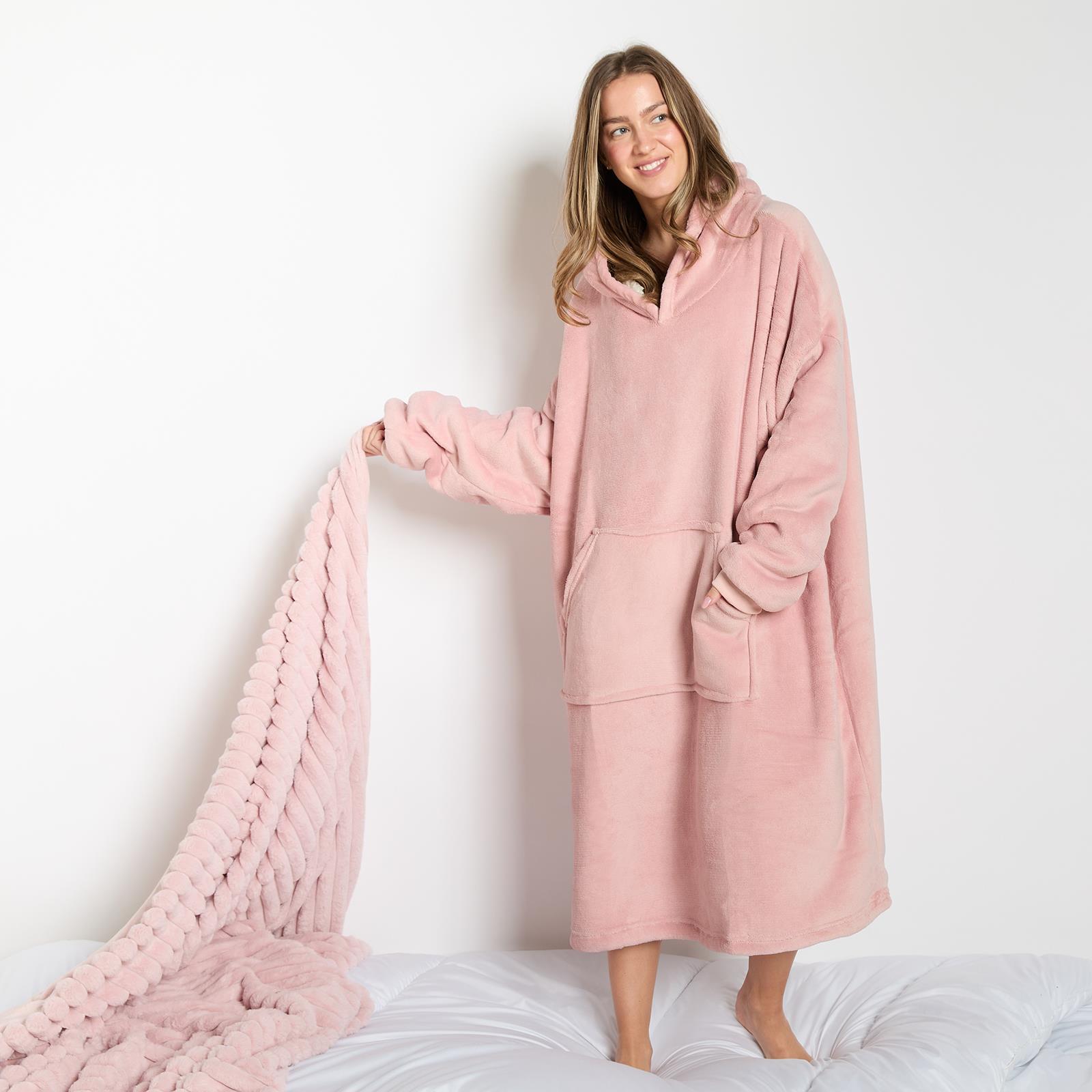 OHS Extra Long Hoodie Blanket Oversized Soft Sherpa Fleece Giant Sweatshirt