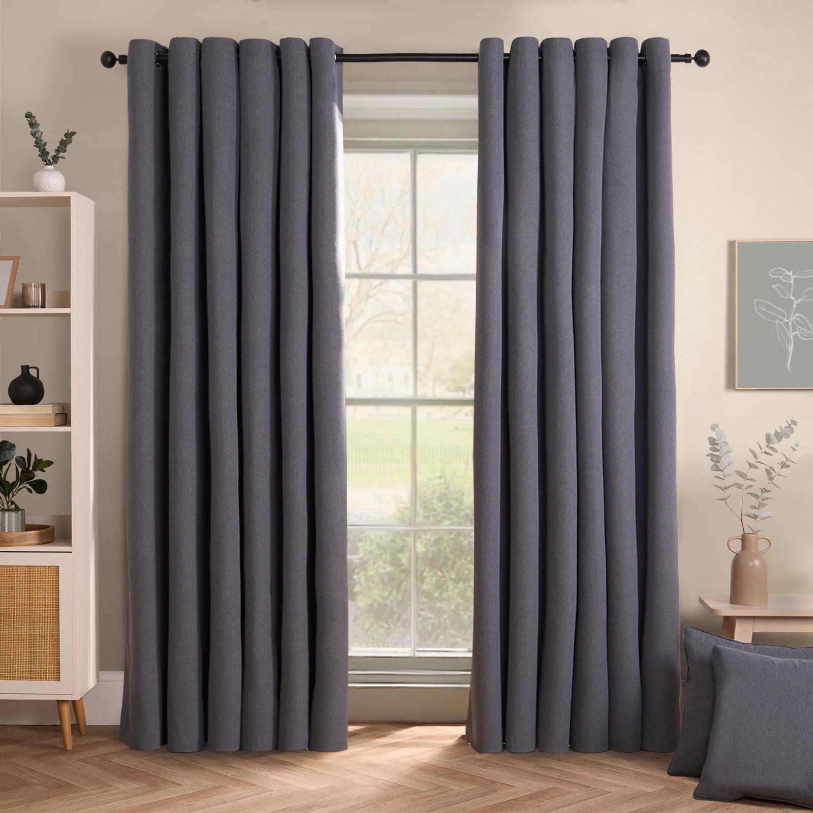 Pair of Eyelet Blackout Curtains Woven Ready Made Ring Top Thermal Texture Thick - Picture 10 of 48