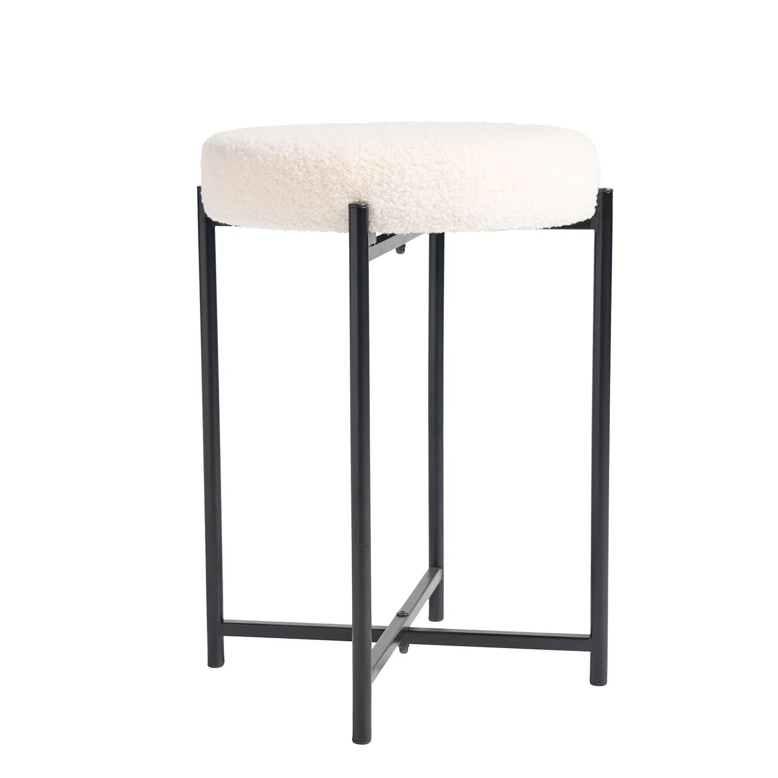OHS Boucle Round Stool Upholstered Makeup Vanity Padded Seat Sturdy Table Chair