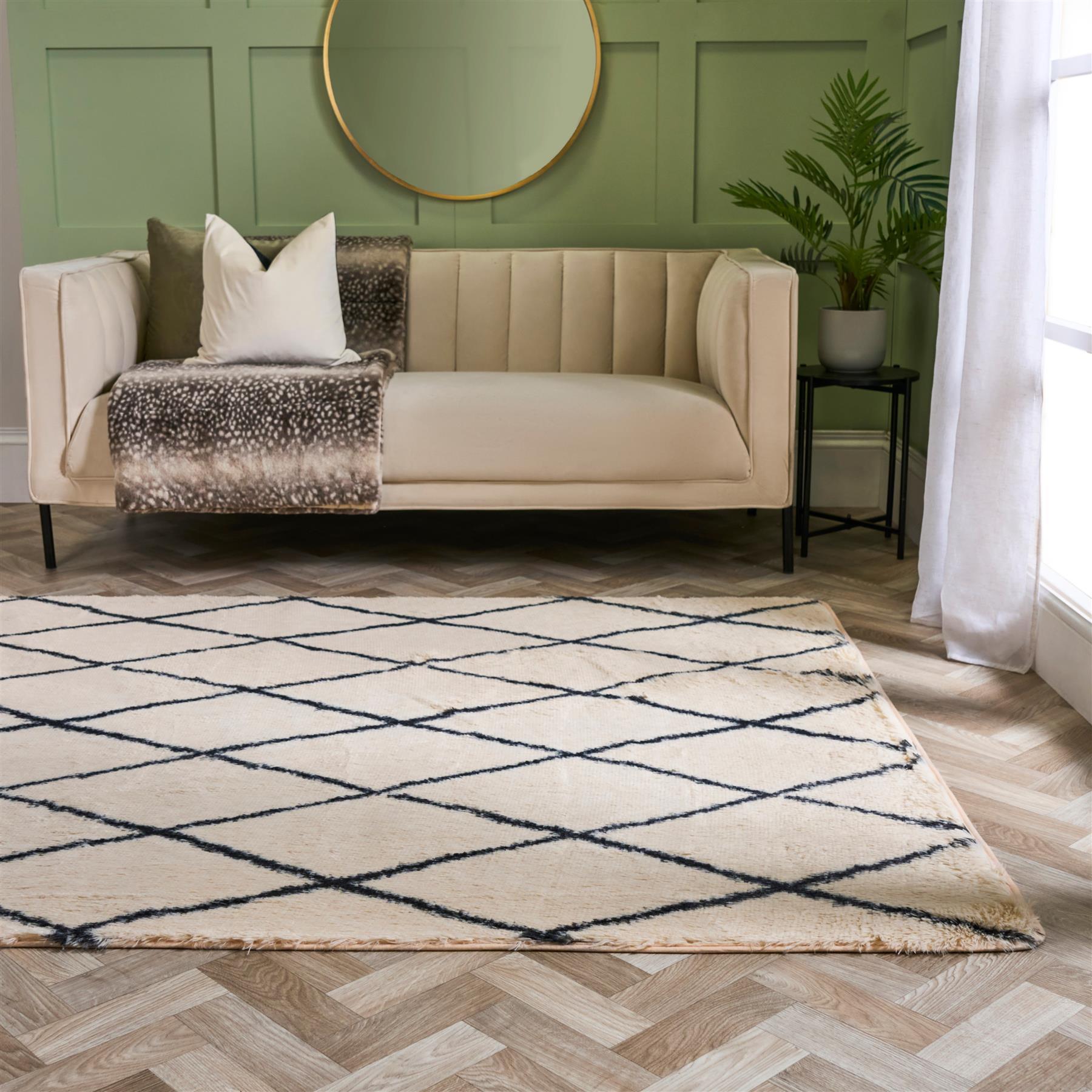 OHS Diamond Check Rug Non Slip Fluffy Soft Luxury Floor Carpet Hallway Runner