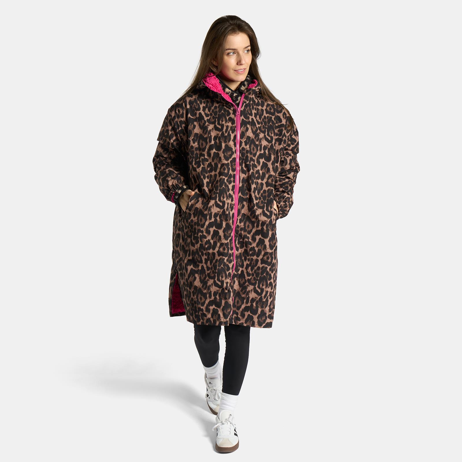 OHS Coat Drying Robe Animal Print Sherpa Lined Water Resistant Oversized