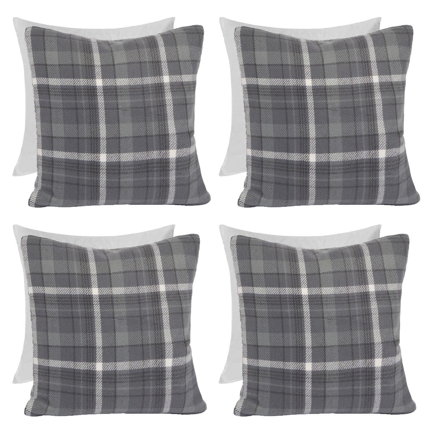 Woven Check Cushion Covers Tartan Pack of 2/4 Filled Case Pad Set 18