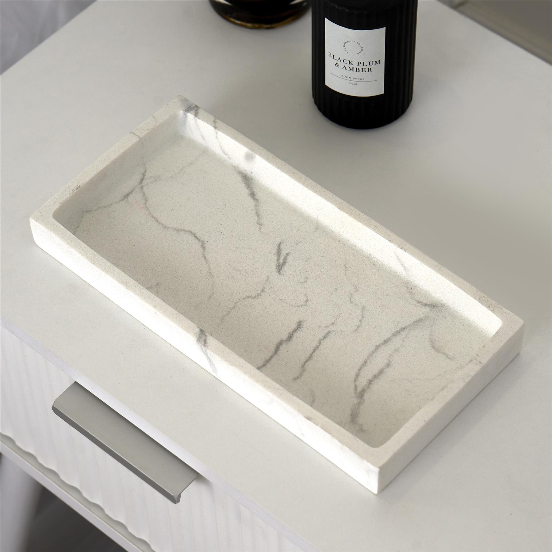 OHS Marble Effect Tray Resin Decorative Vanity Organiser Plate Holder