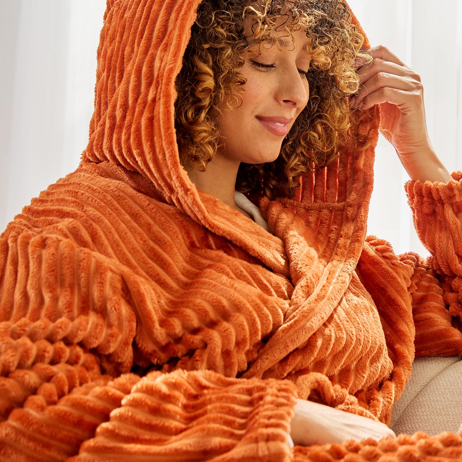 OHS Ribbed Fleece Dressing Gown Luxury Warm Supersoft Loungewear Ladies Robe