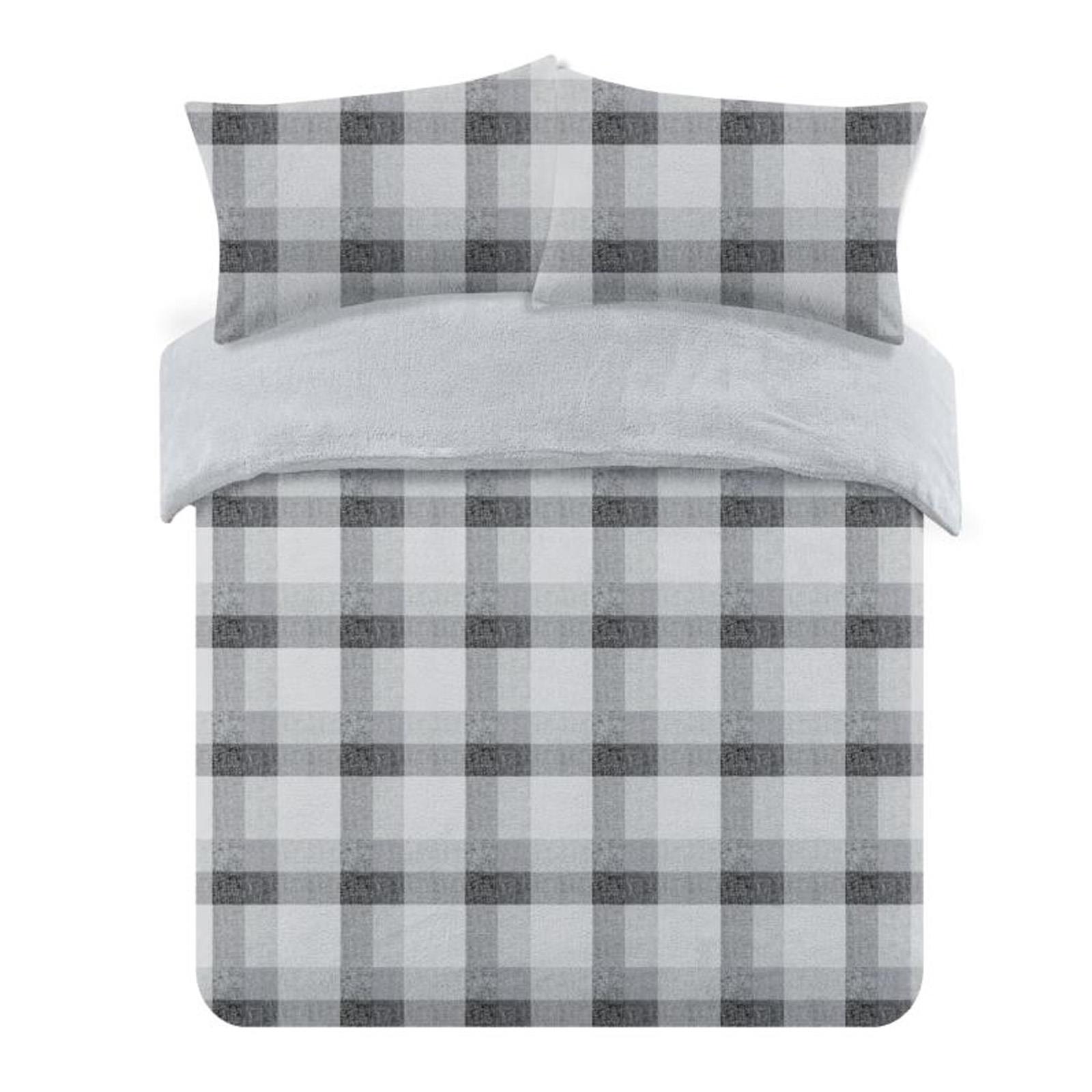 Dreamscene Check Teddy Fleece Duvet Cover with Pillowcase Thermal Bedding Set UK