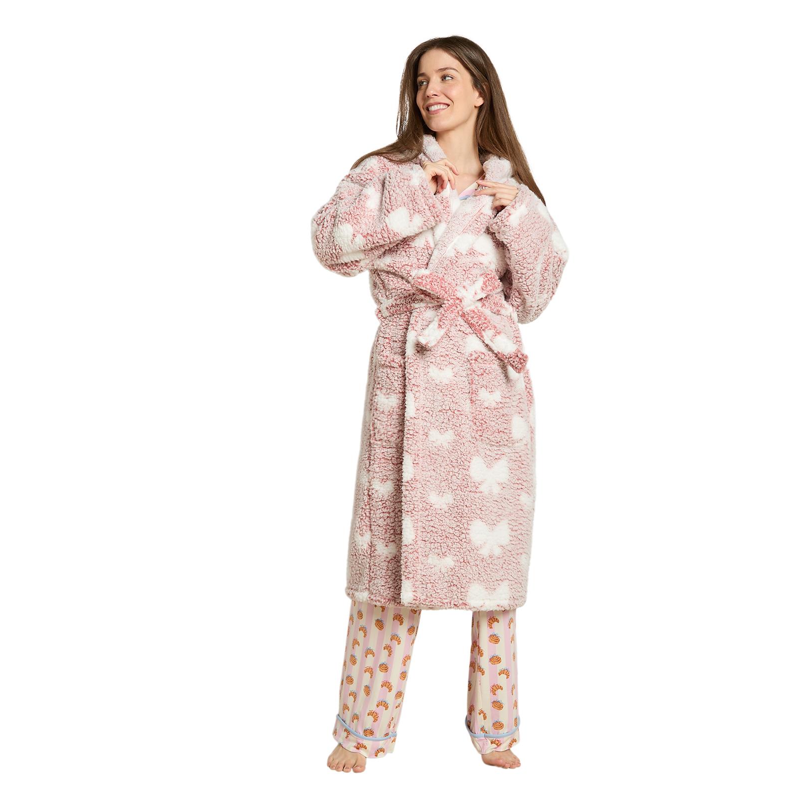 OHS Teddy Marl Dressing Gown Prints Ladies Warm Womens Loungewear Bathrobe