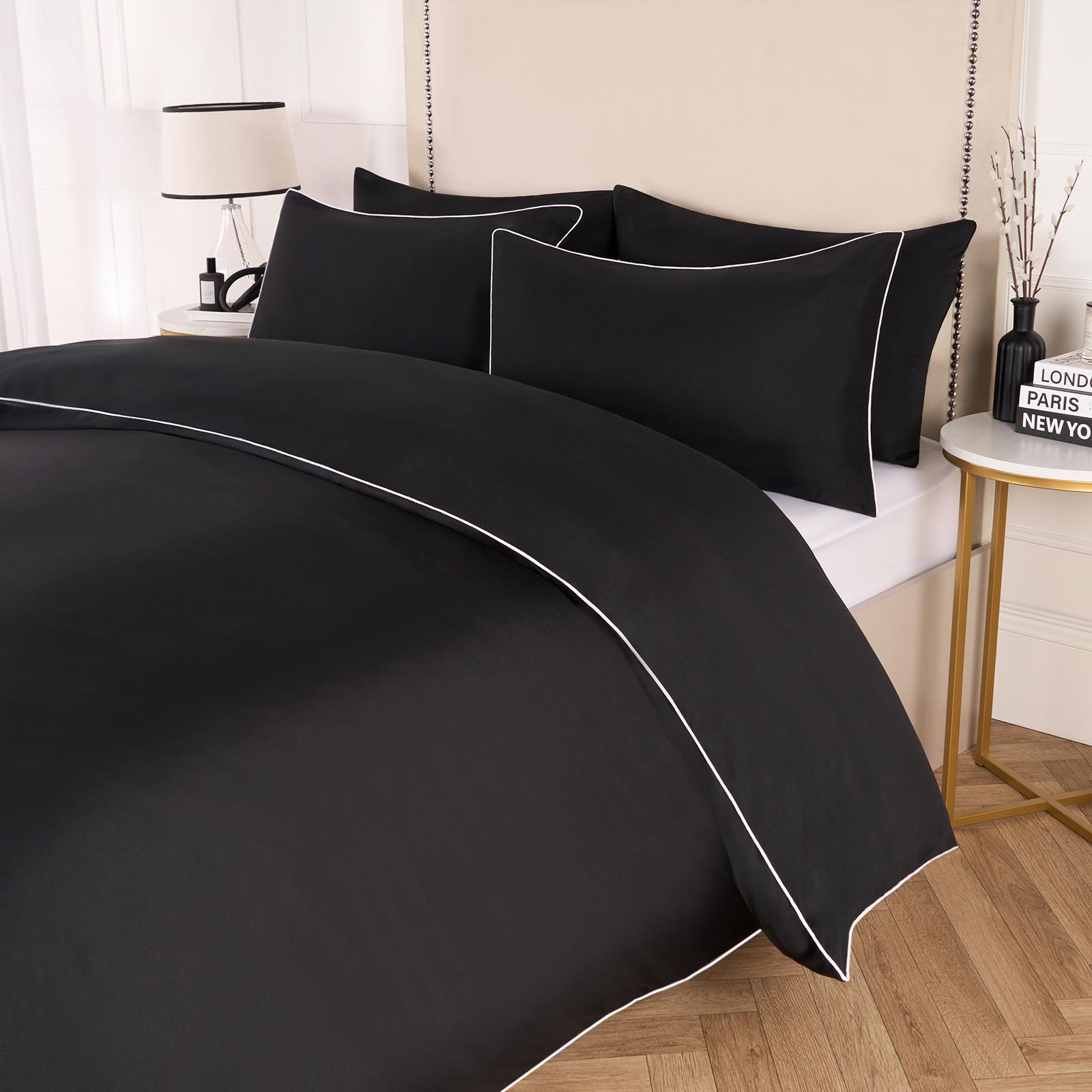 OHS Piped Edge Duvet Cover Set Soft Quilt Pillowcase Bedding Double King Size