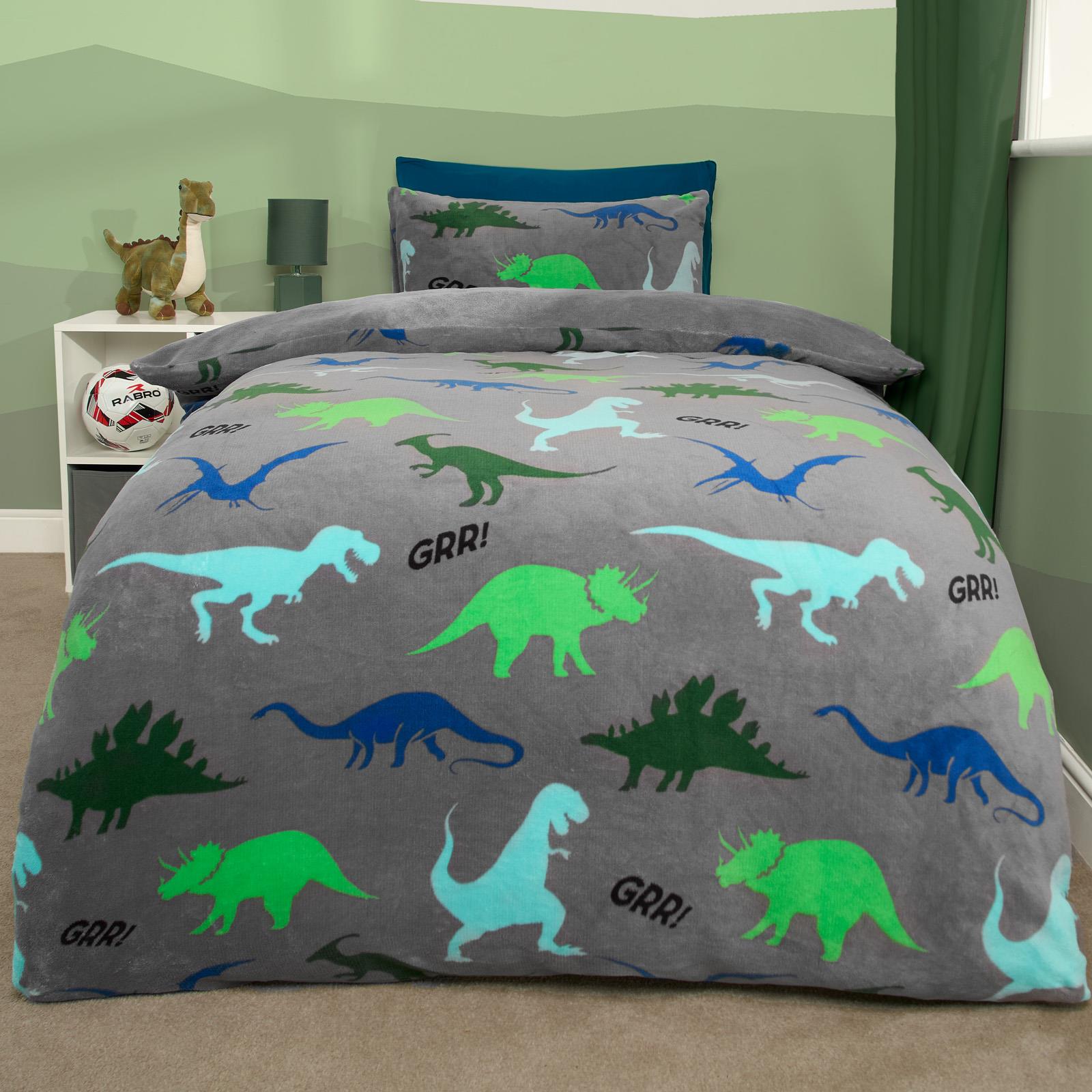 Dino Fleece Duvet Cover Set Bedding Quilt Warm Thermal Soft Kids Single Double