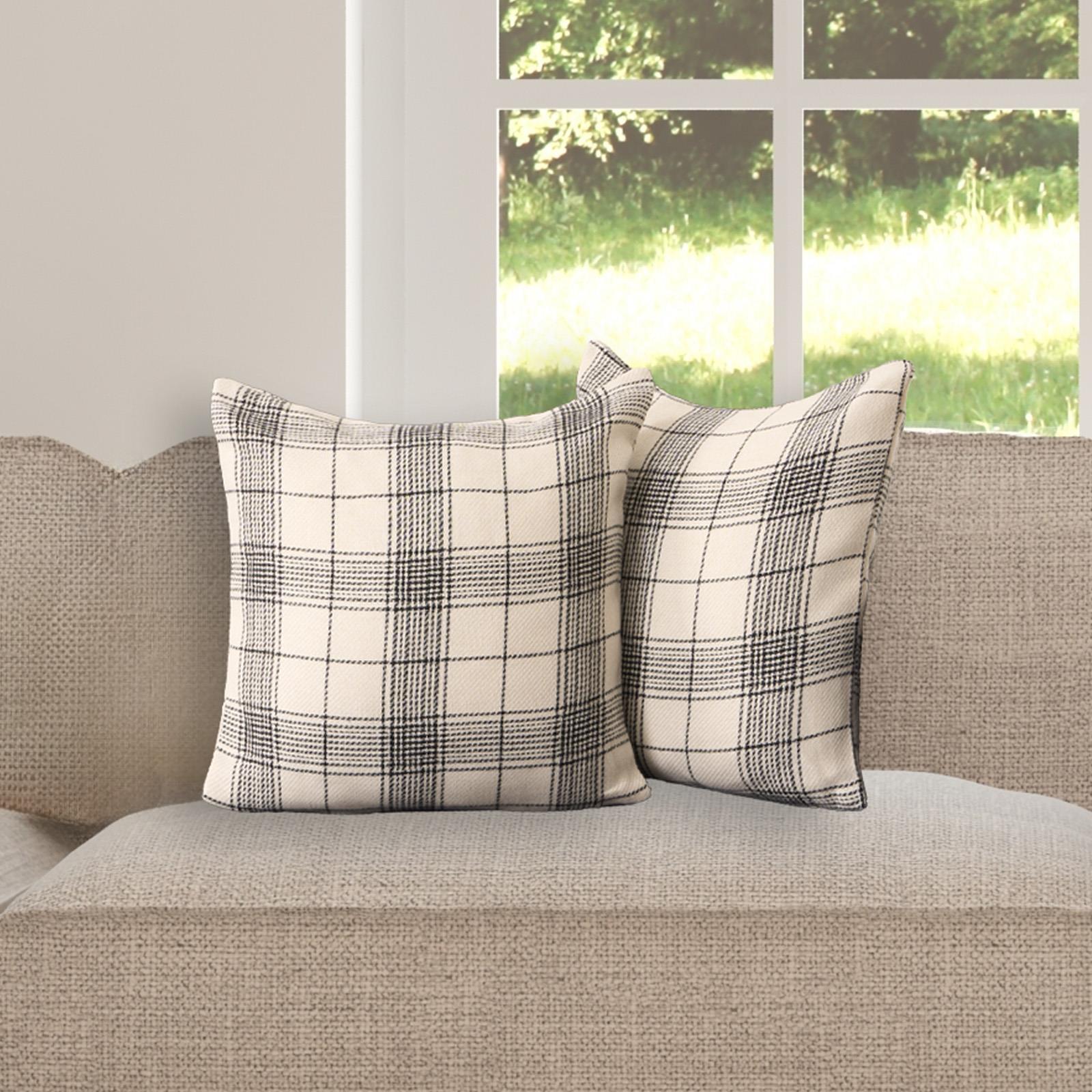 OHS Woven Check Cushion Covers 2 Pack Cases Luxury Home Decor