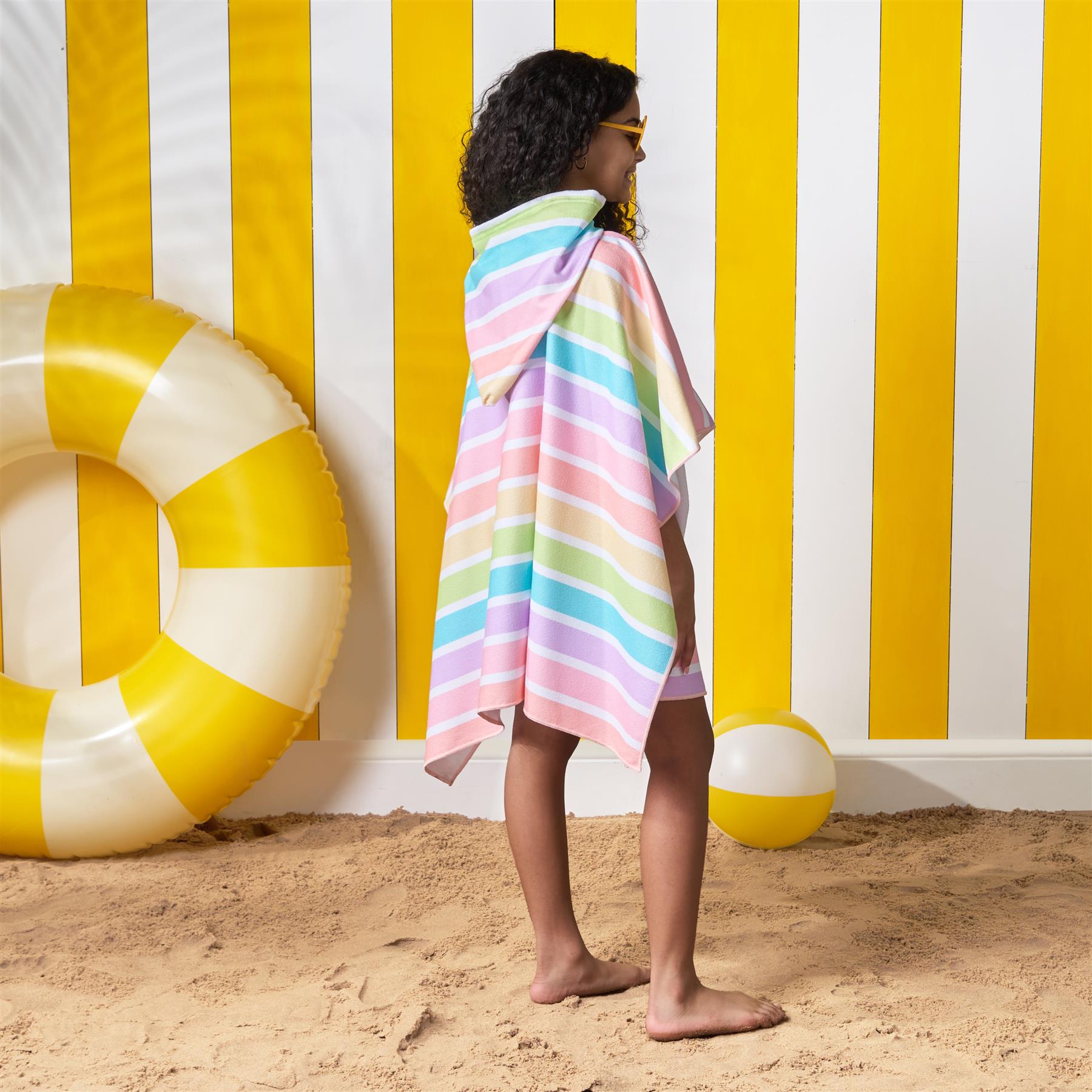 Kids Poncho Beach Towel Hooded Quick Dry Microfibre Holiday Swimming Absorbent - Picture 116 of 139