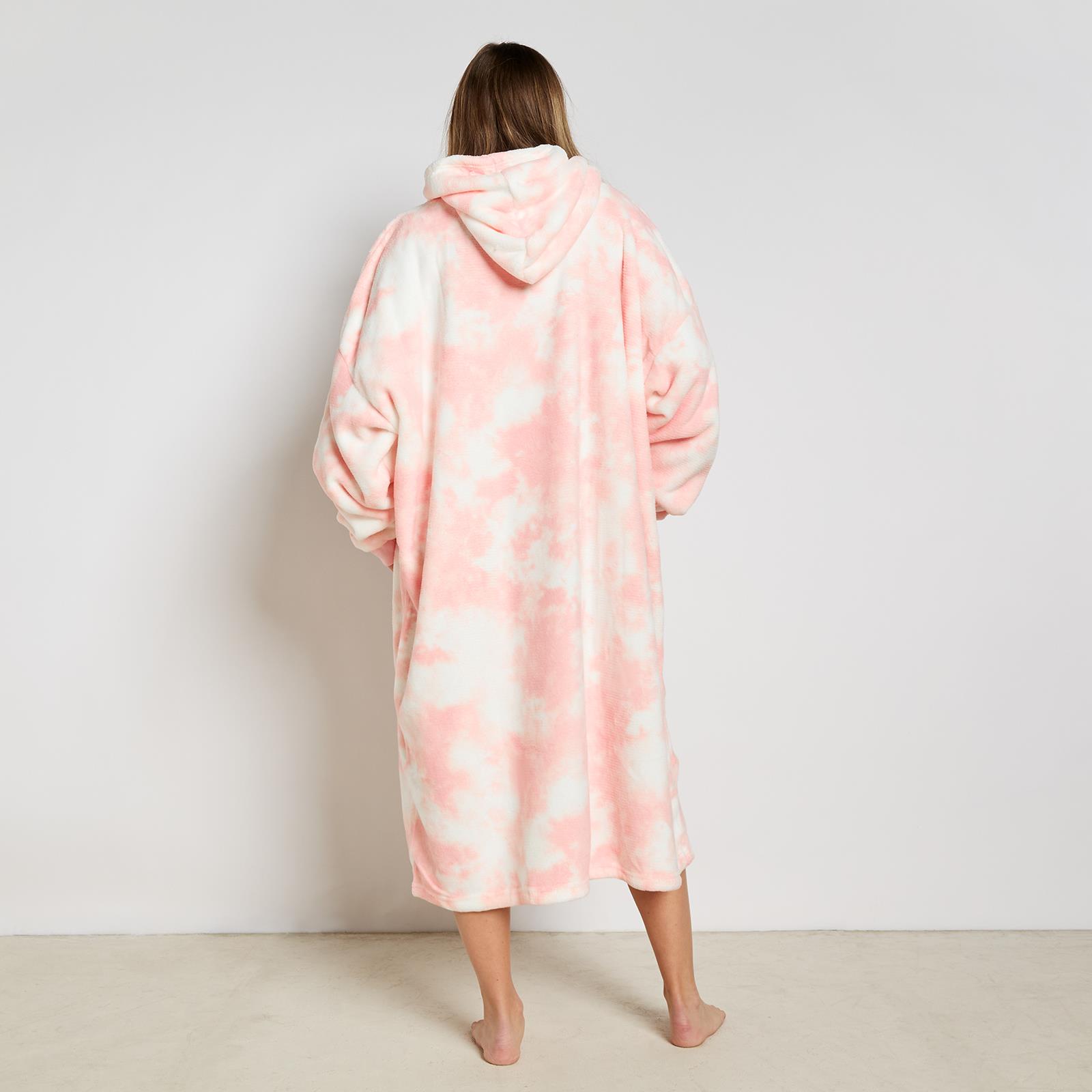 OHS Extra Long Tie-Dye Print Fleece Oversized Wearable Hoodie Blanket