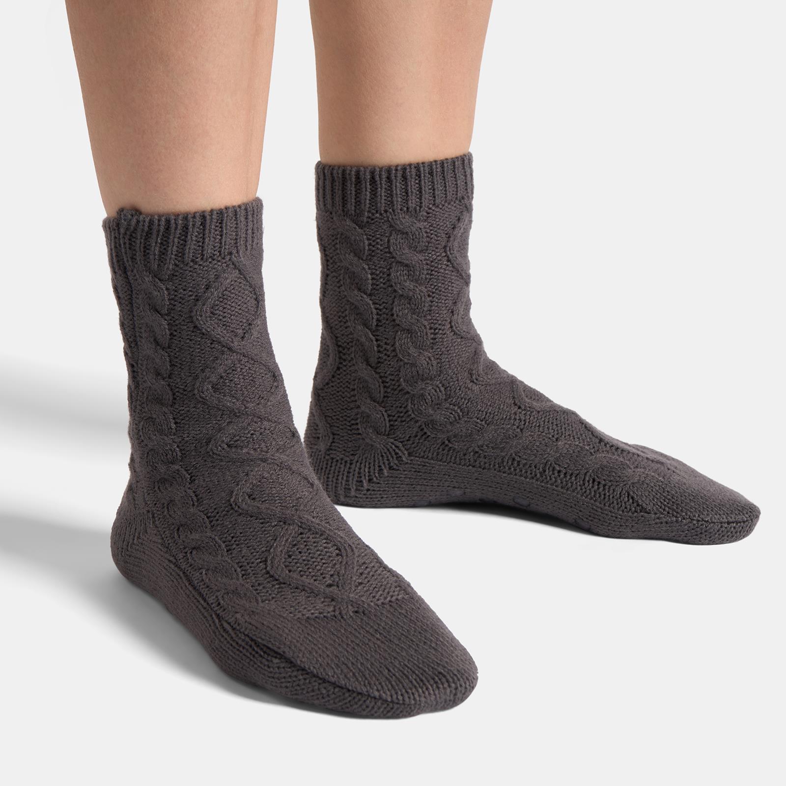 OHS Cable Knit Socks Womens Non Slip Warm Indoor Lounge Sock Slipper