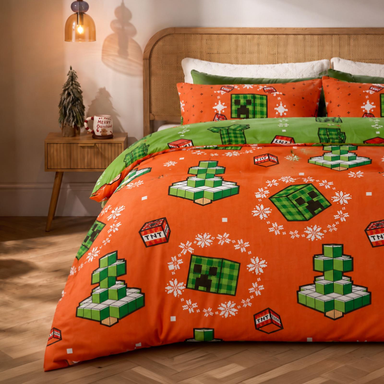 OHS x Minecraft Duvet Cover Set Reversible Bedding with Pillowcase Kids Xmas