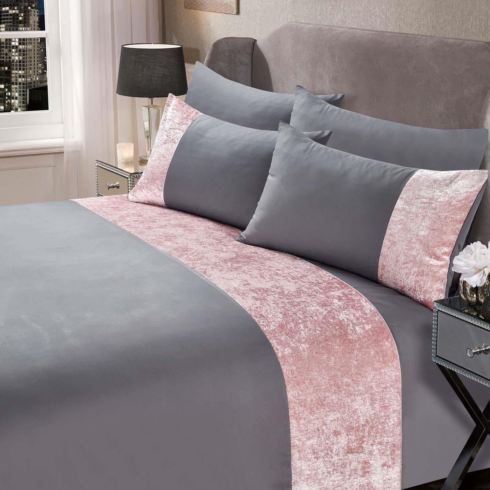 Sienna Crushed Velvet Panel Duvet Cover with Pillow Case Bedding Set