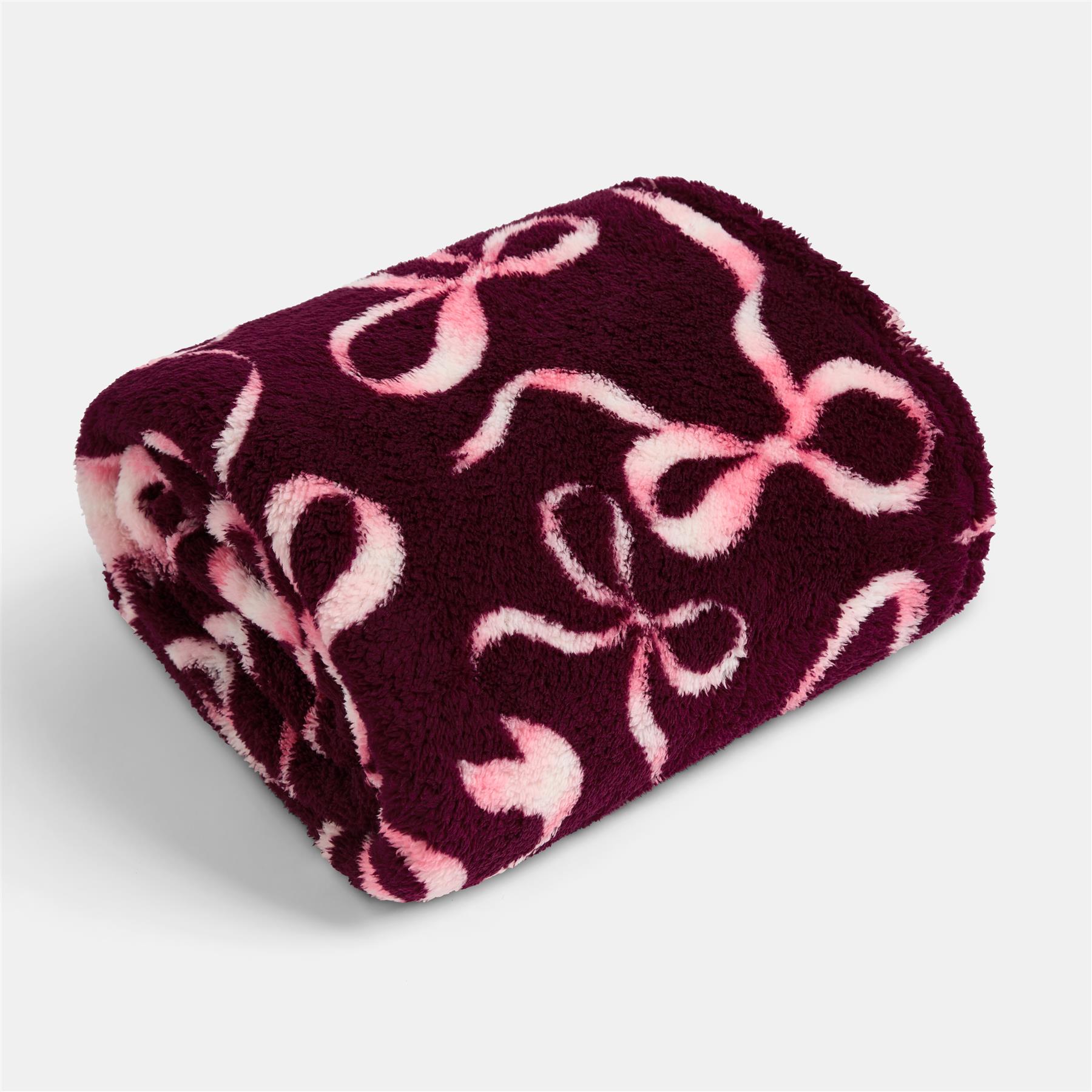 OHS Teddy Fleece Blanket Festive Bow Ribbon Supersoft Warm Thermal Throw