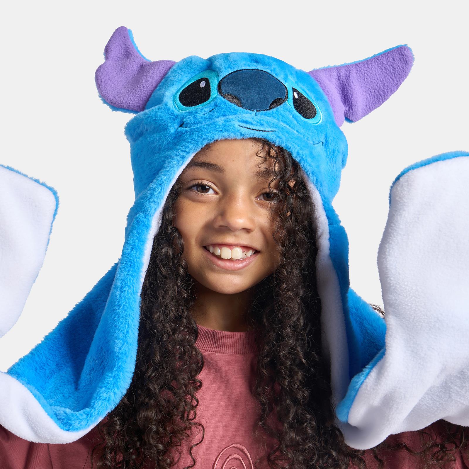 OHS x Stitch Kids Hooded Scarf Novelty Fleece Pocket Winter Wrap Hand Warmer 