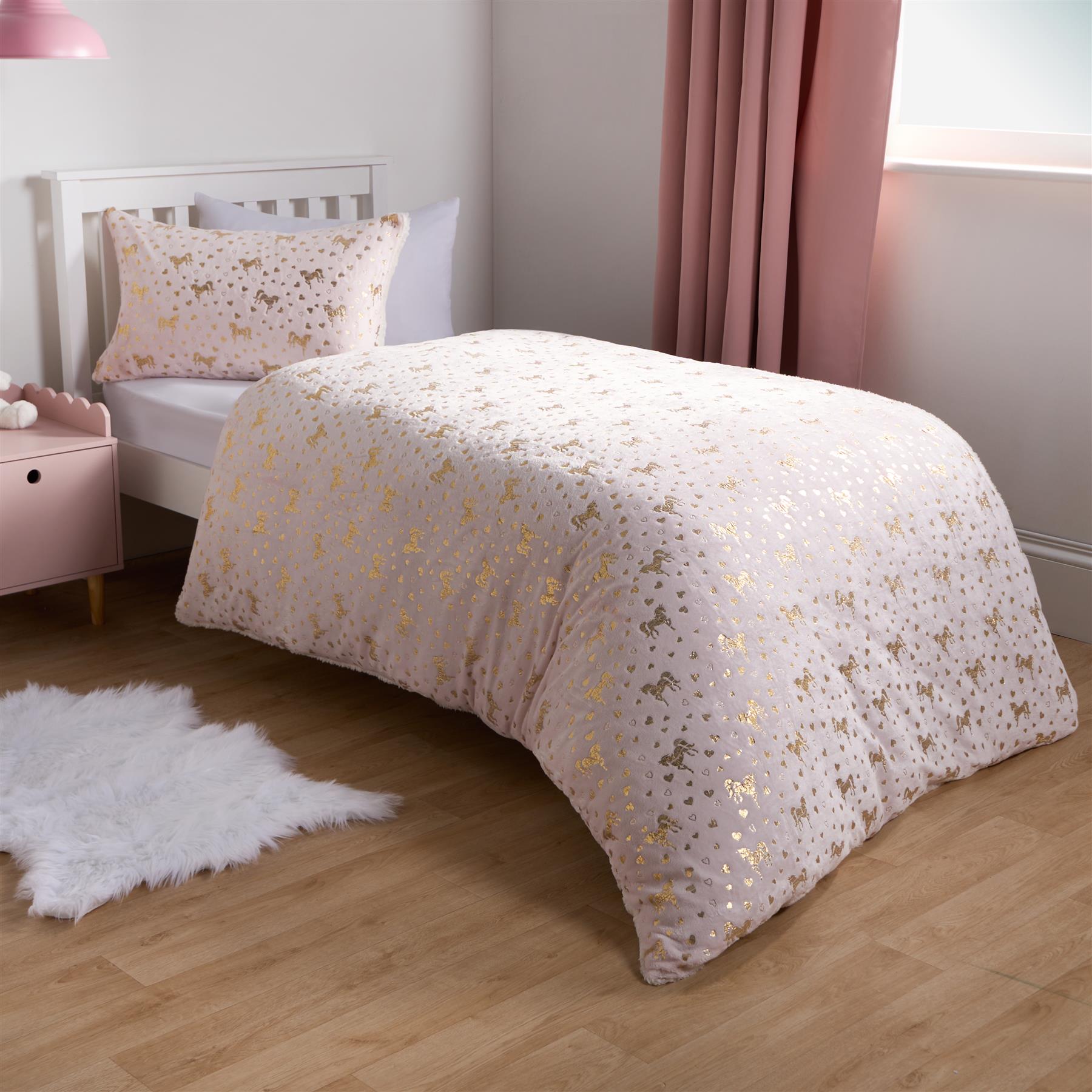 Unicorn Duvet Cover Fleece Heart Warm Quilt Reversible Soft Metallic Bedding Set