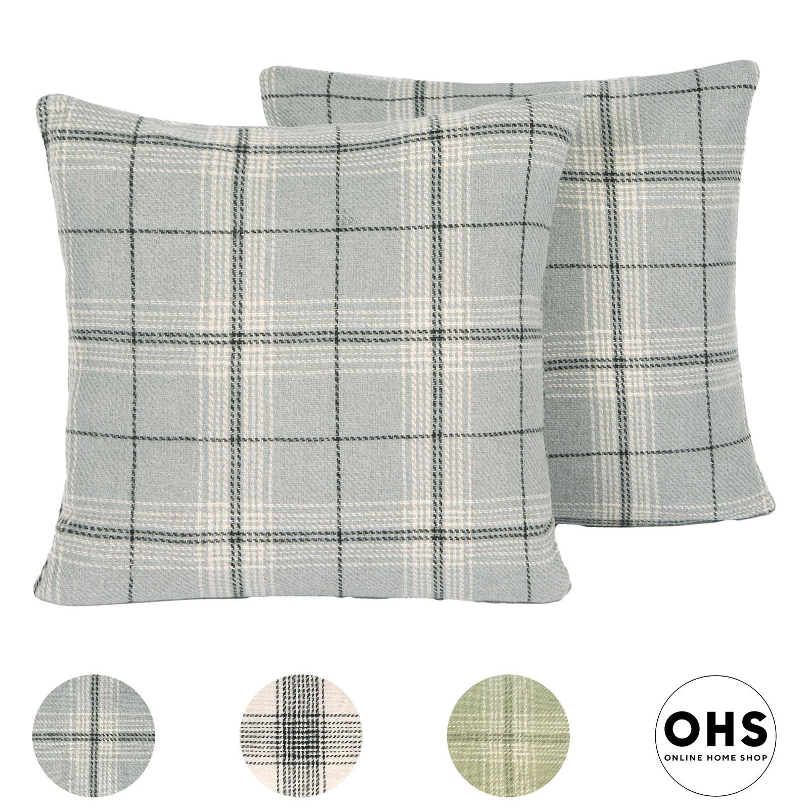 OHS Woven Check Cushion Covers 2 Pack Cases Luxury Home Decor