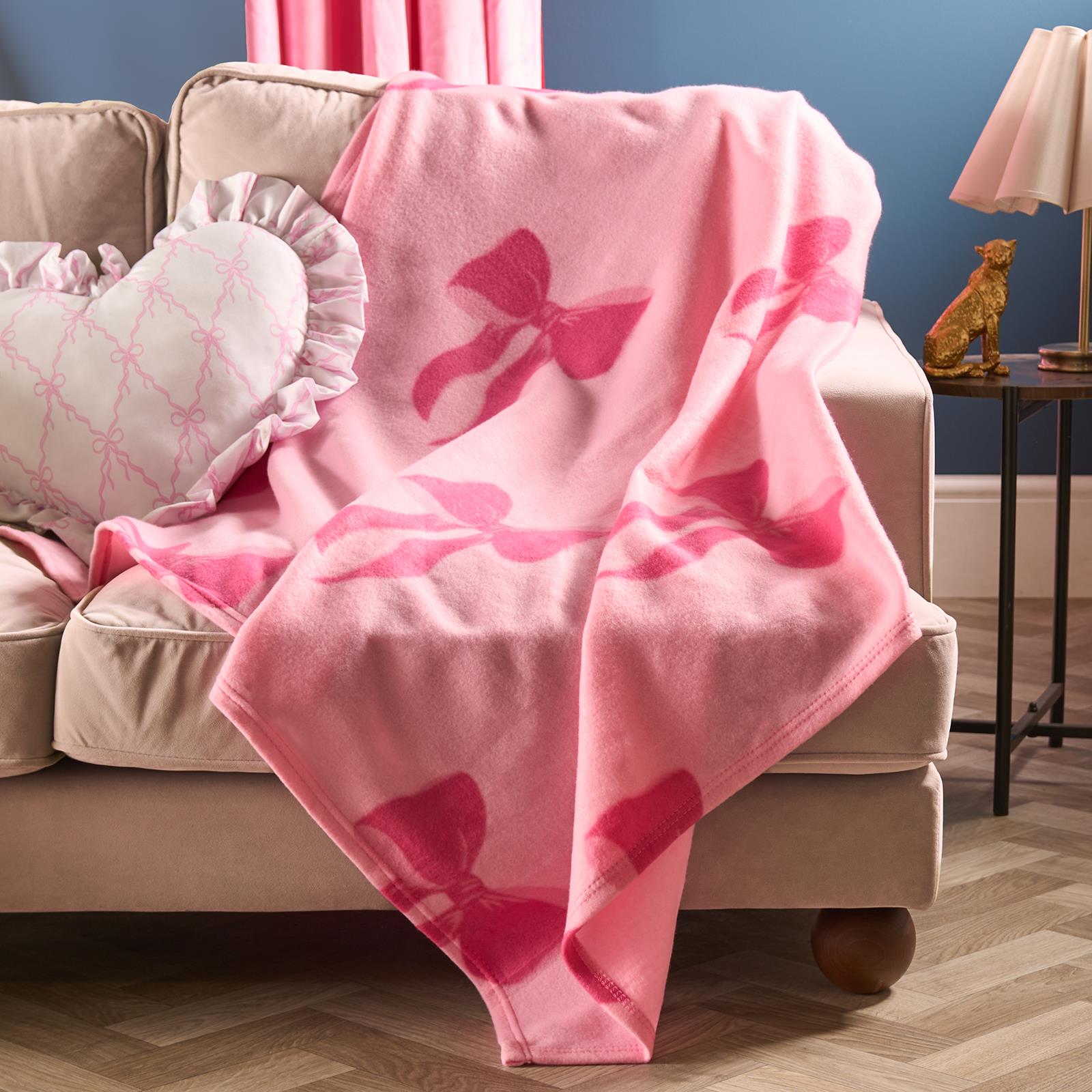 OHS Bows Throw Blanket Soft Polar Fleece Winter Thermal Bedspread Home Decor