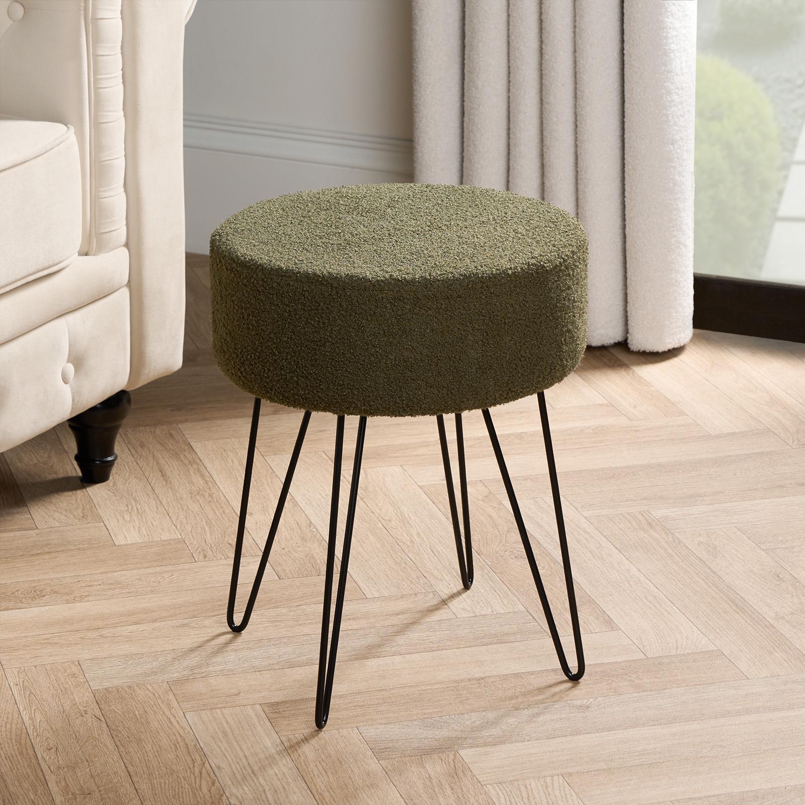 Stool Boucle Fleece Chair Dressing Table Vanity Seat Pouffe Home Spa Foot Rest