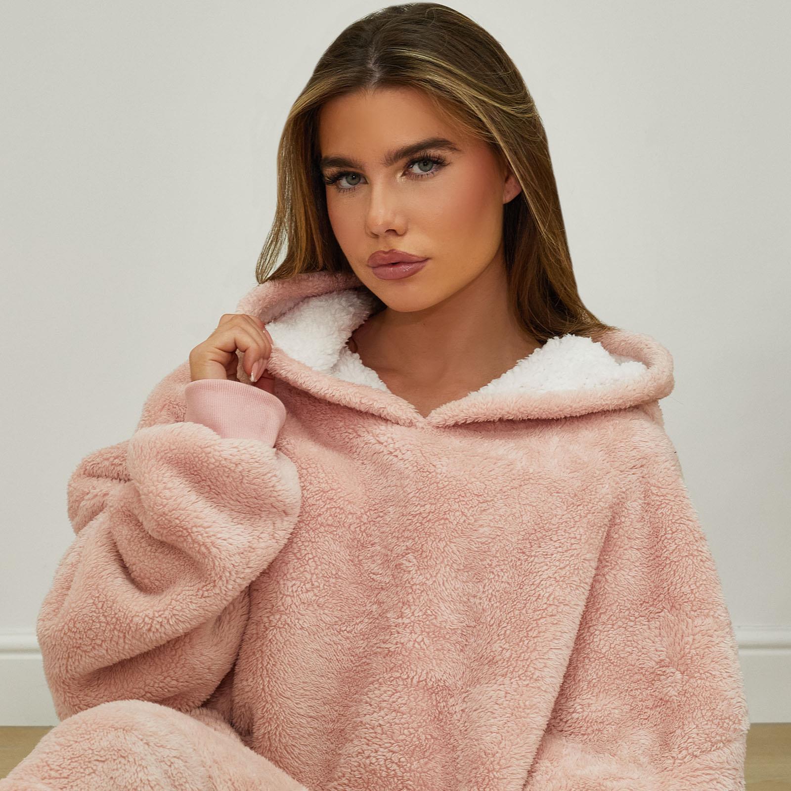 OHS Teddy Fleece Sherpa Lined Hooded Blanket Soft Oversized Adults Throw
