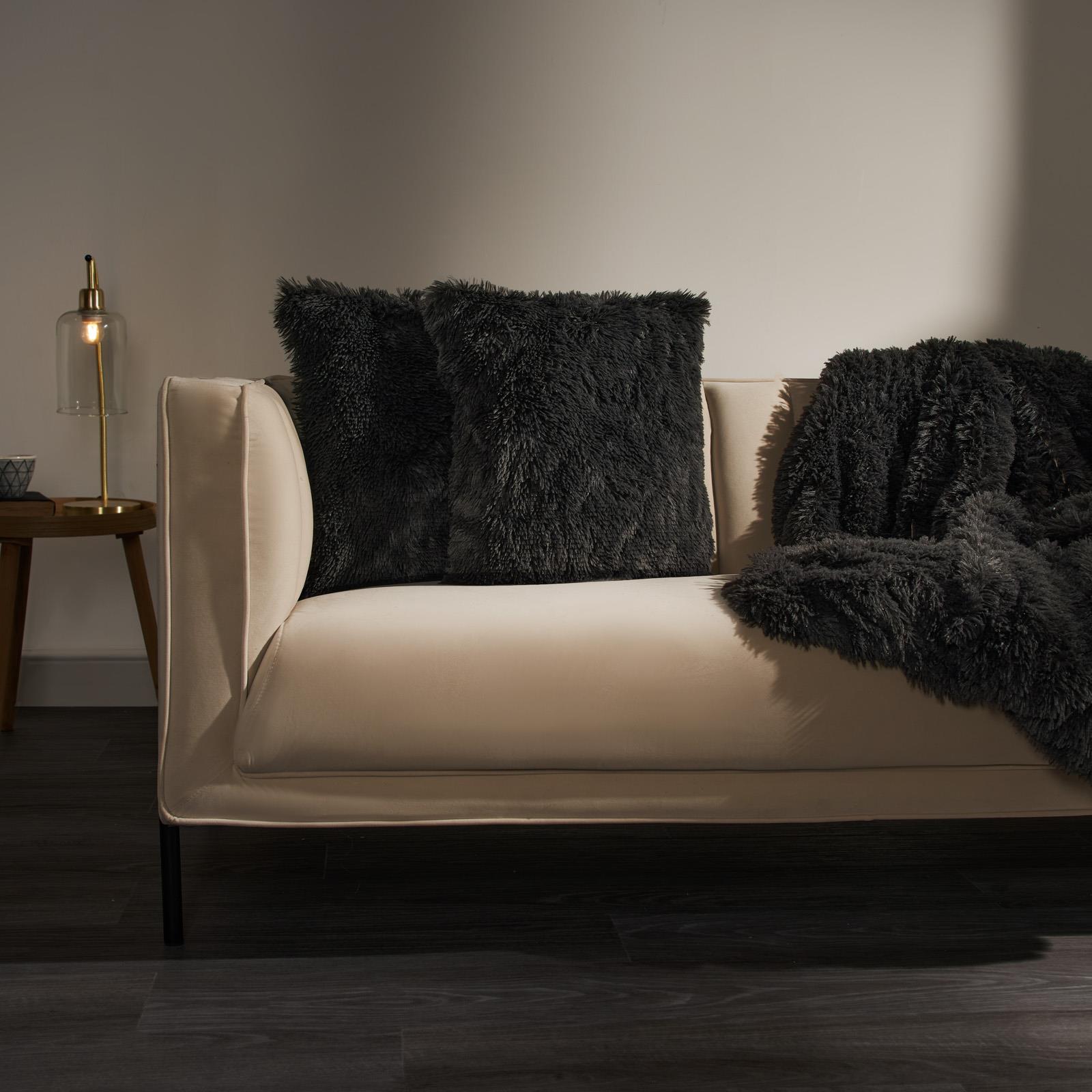 Sienna Set of 2 Fluffy Cushion Covers Shaggy Set Scatter Sofa 18