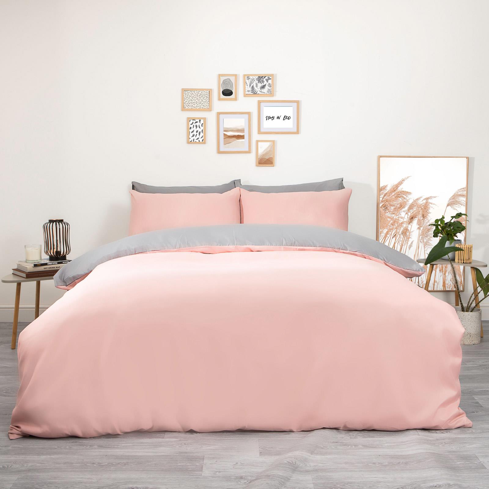 Brentfords Reversible Blush Grey Duvet Cover with Pillowcase Pink Bedding Set