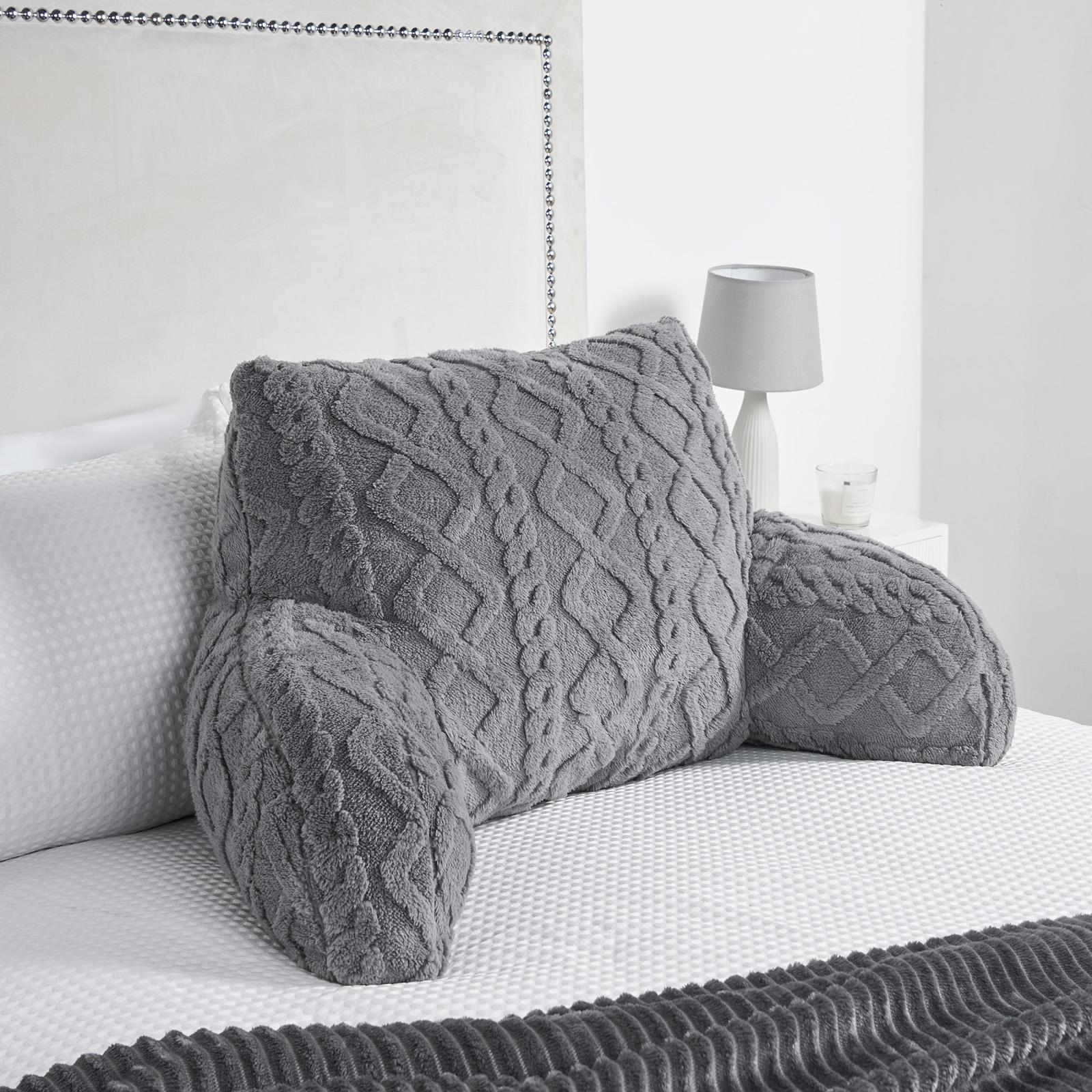 OHS Cable Knit Bolster Cuddle Cushion Fleece Back Support Filled Reading Pillow