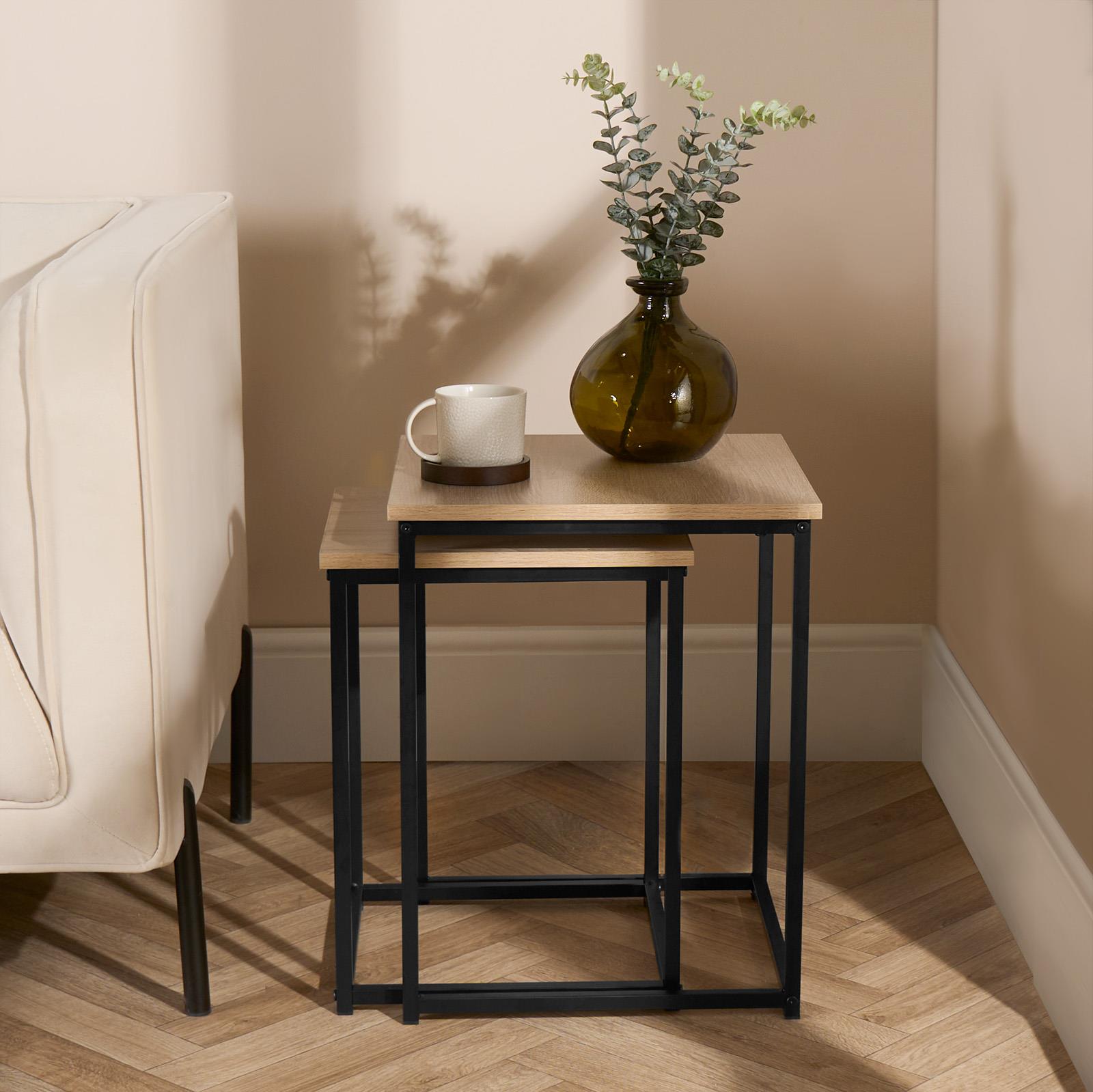Nest of Tables Square Wood Top Modern End Side Living Room Home Decor Set of 2