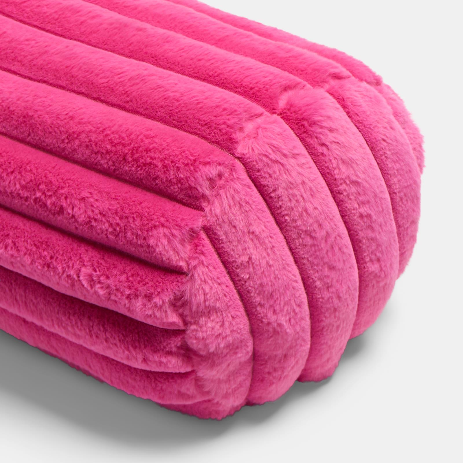 OHS Ribbed Round Bolster Pillow Faux Fur Filled Cushion Soft Neck Roll