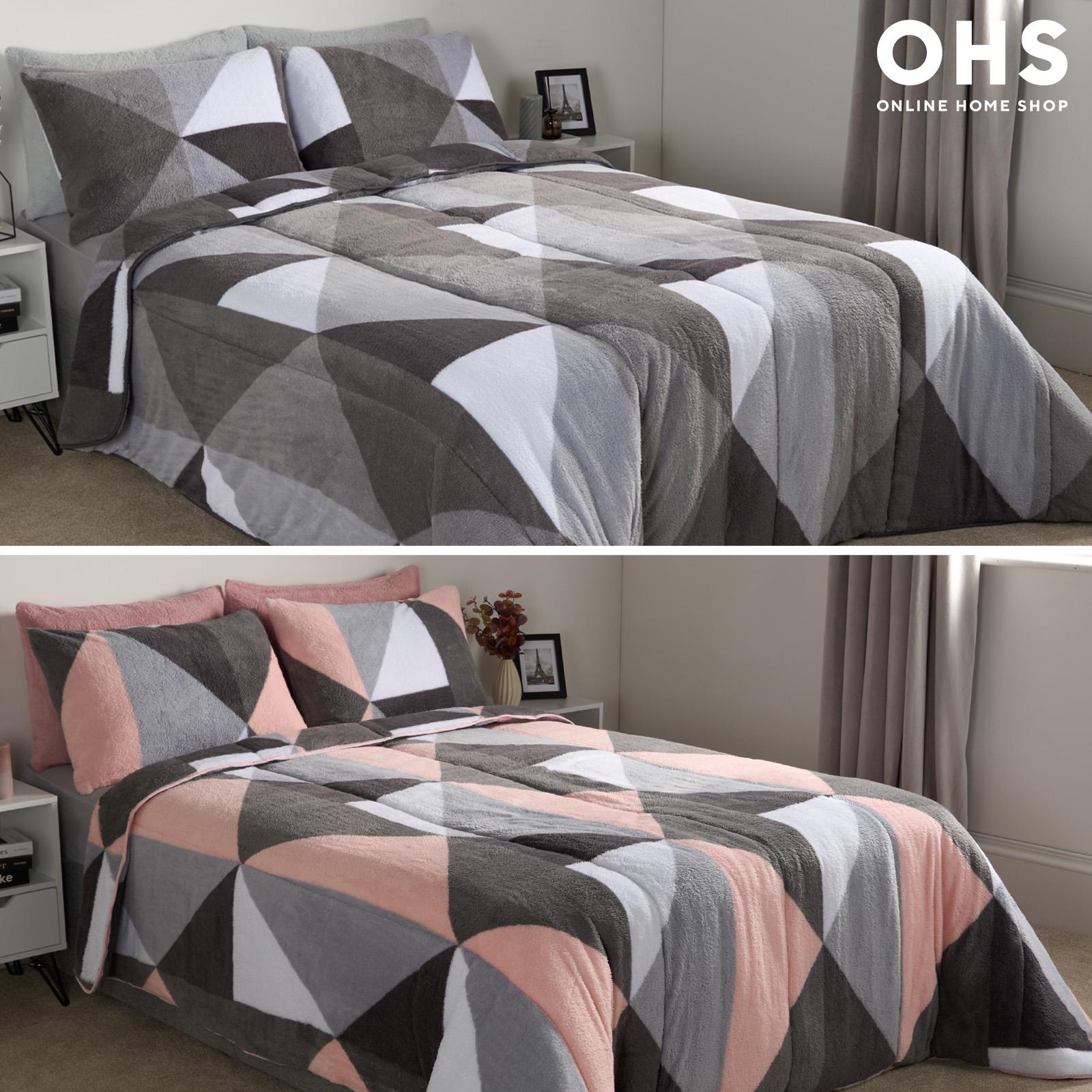 OHS Geometric Teddy Fleece Coverless Duvet Quilt Bedding Set 10.5 TOG Pillowcase