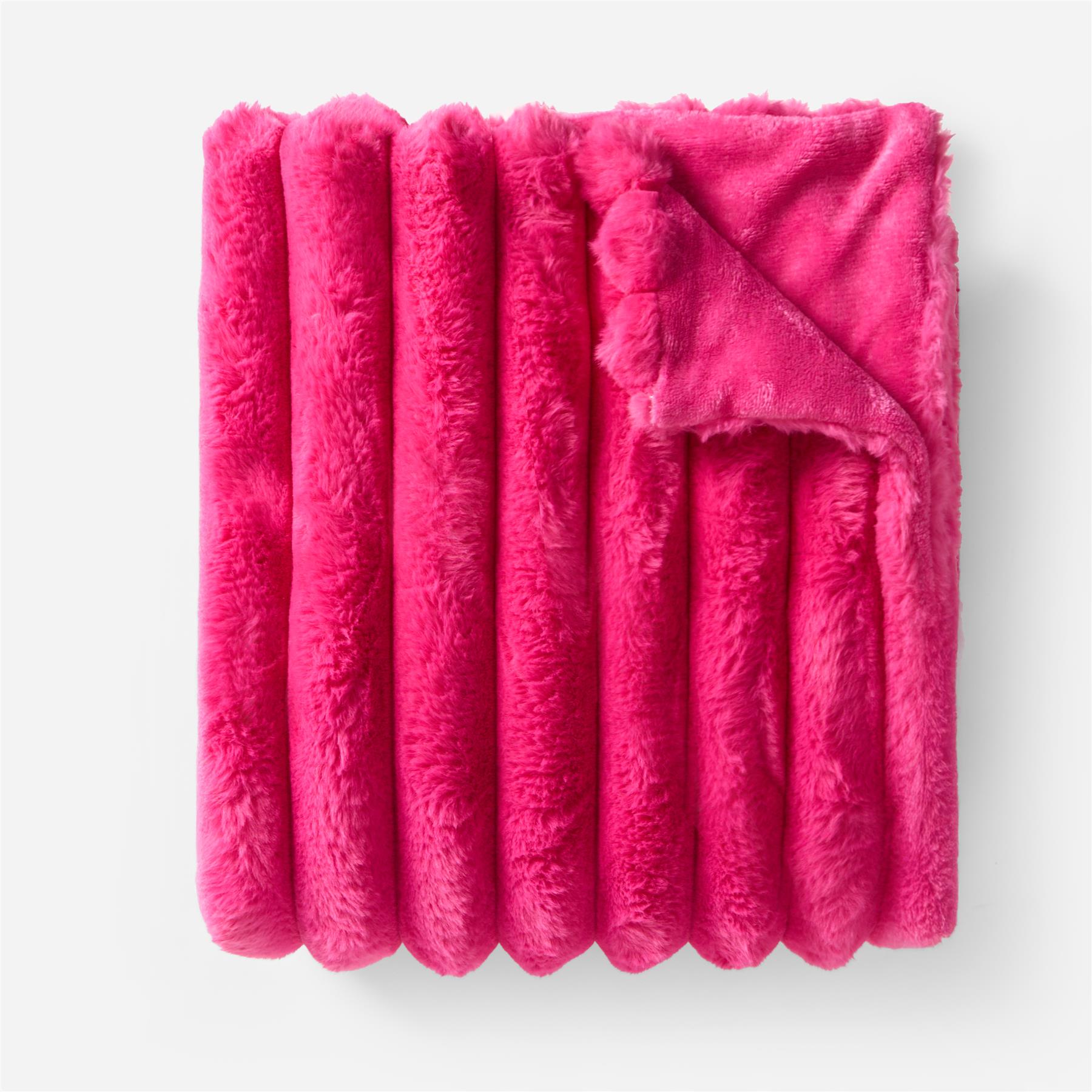 OHS Jumbo Ribbed Throw Faux Fur Fleece Fluffy Blanket Winter Thermal Bedspread