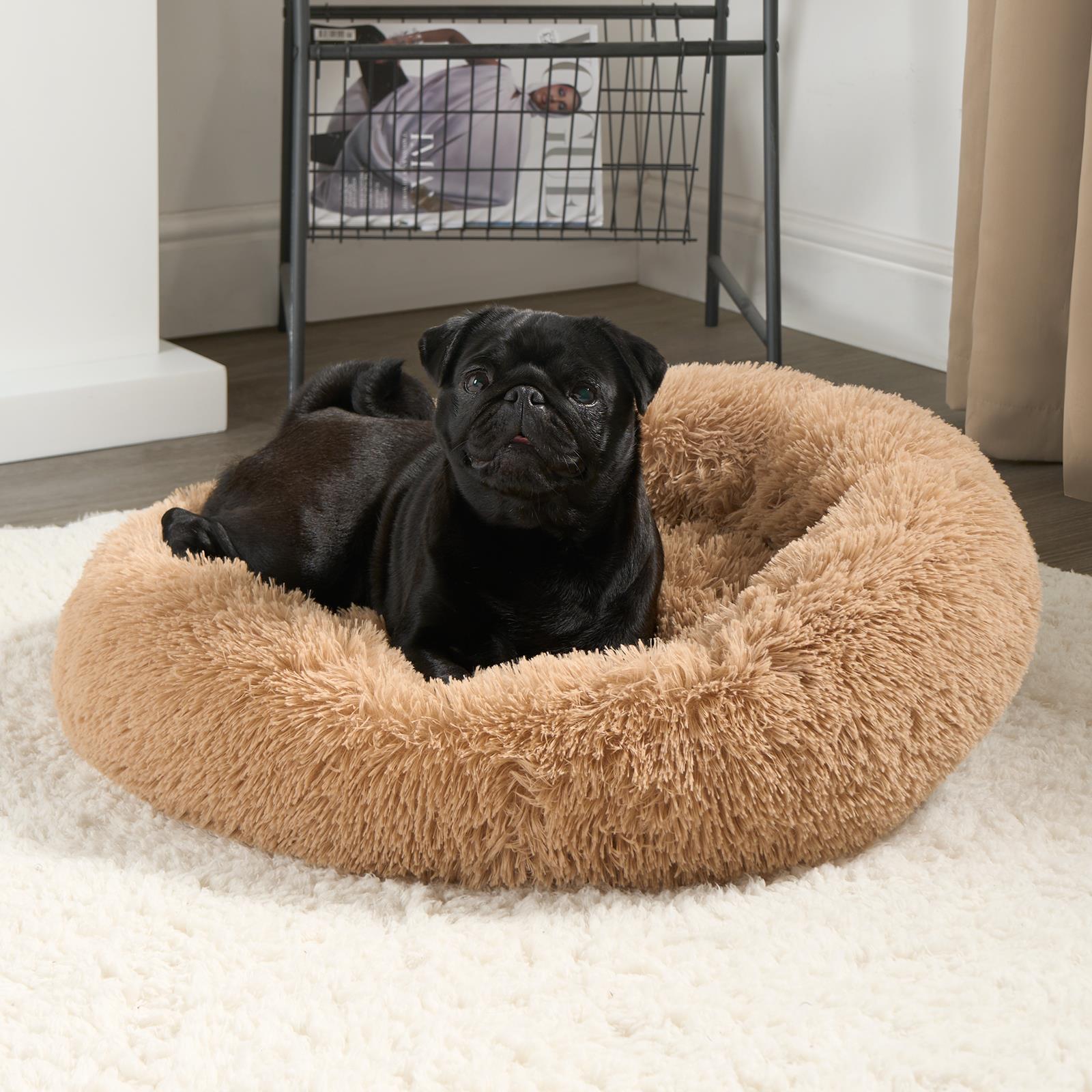 OHS Pet Bed Calming Fluffy Plush Fleece Dog Anti Anxiety Round Donut Washable