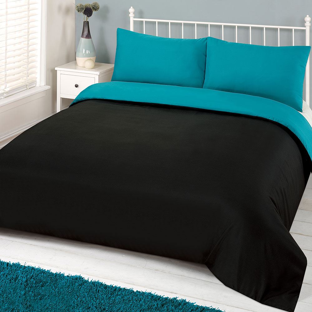 Brentfords Plain Navy Duvet Cover with Pillowcase Reversible Blue Bedding Set