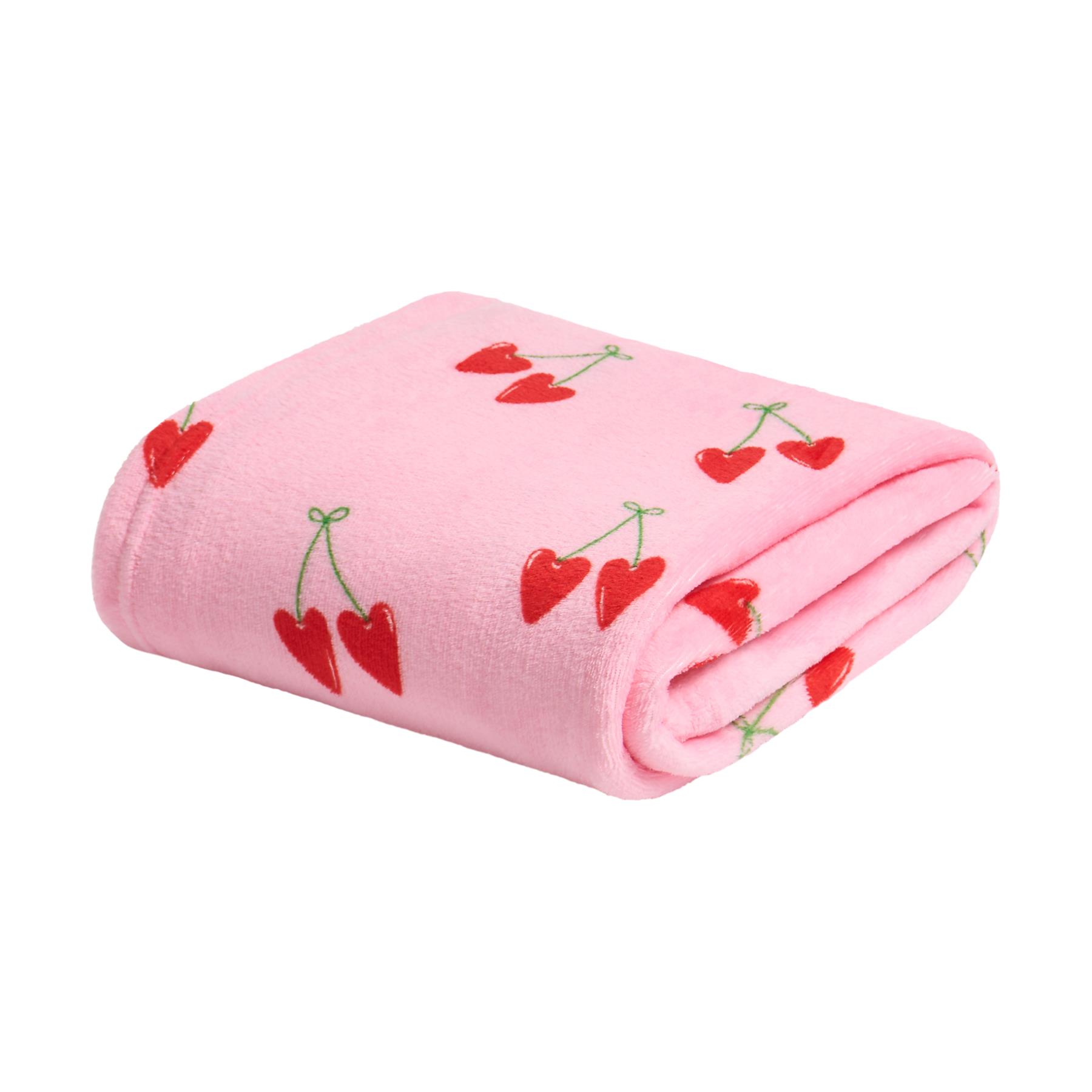 OHS Cherry Print Throw Ultra Soft Blanket Flannel Fleece Lightweight Bedspread