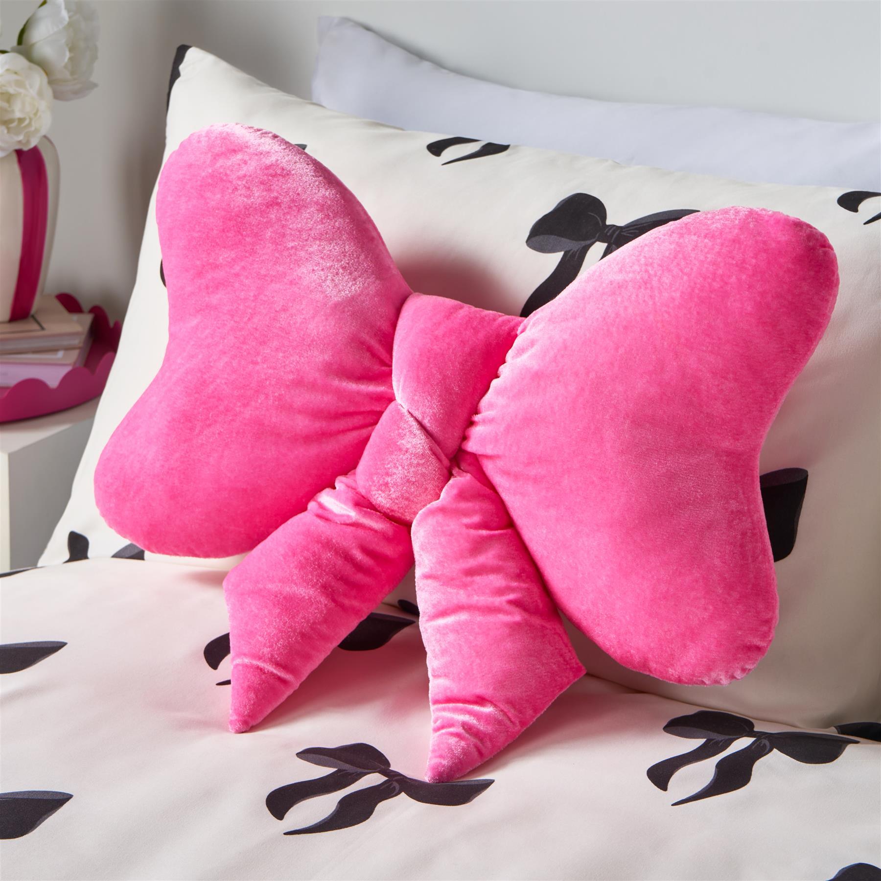 OHS Bow Shaped Cushion Velvet Decorative Filled Scatter Pillow Gift