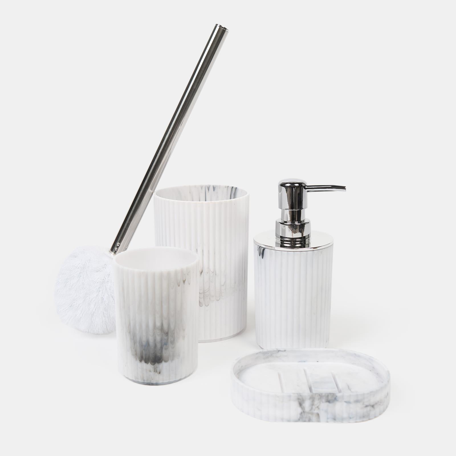 Bathroom Accessories 4 Piece Set Ribbed Soap Dispenser Holder Tumbler Toothbrush - Picture 9 of 20