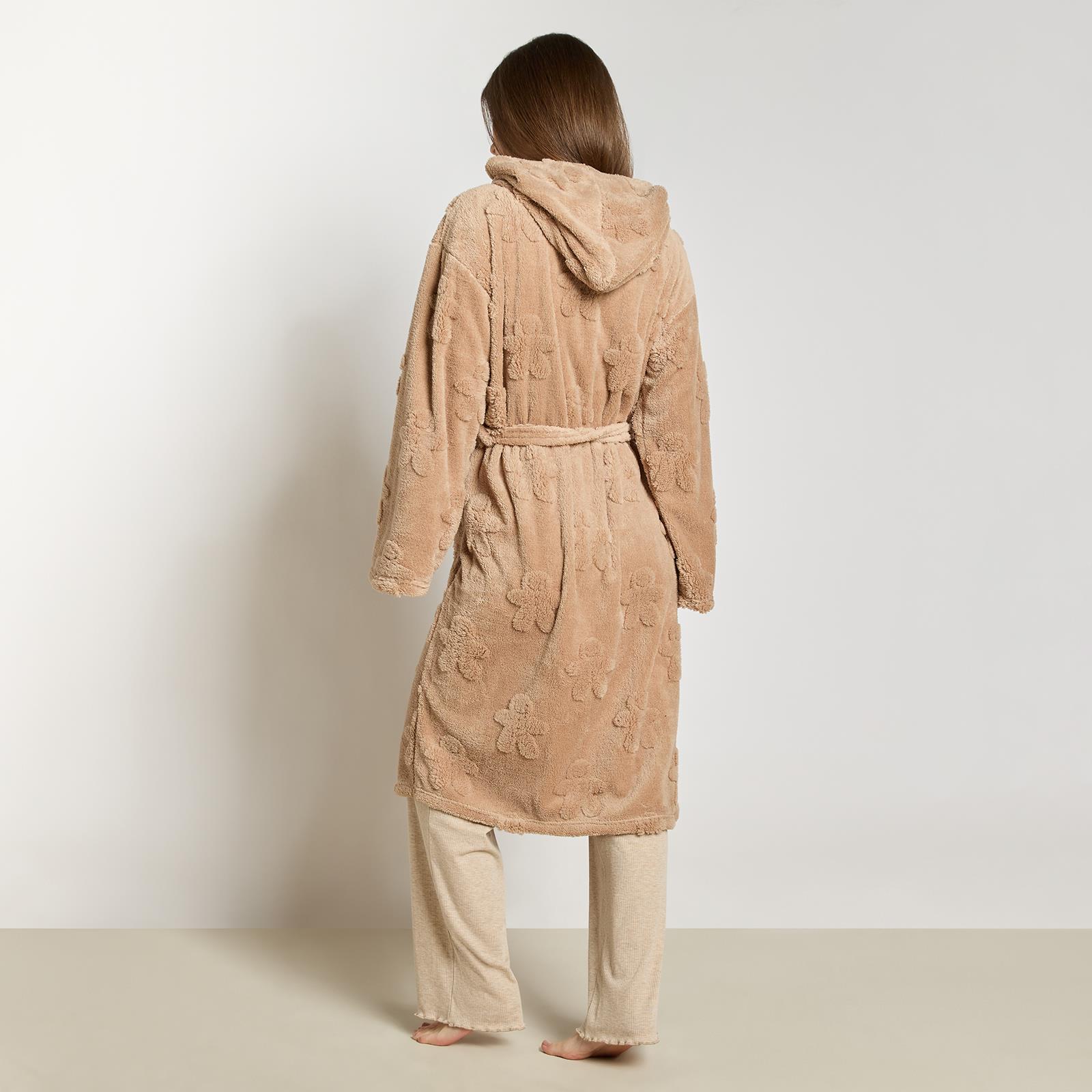 OHS Tufted Dressing Gown Soft Fleece Robe Thermal Bathrobe Hooded Loungewear