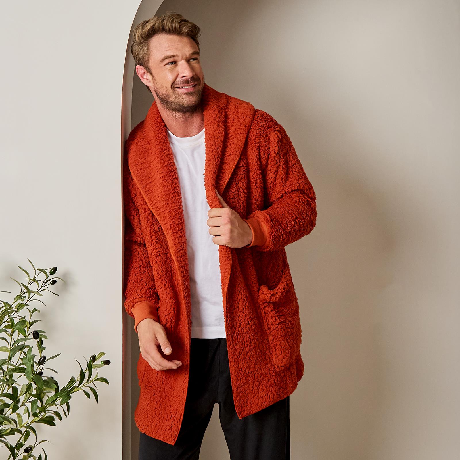 OHS Waterfall Cardigan Warm Teddy Fleece Open Front Wrap Loungewear Outwear