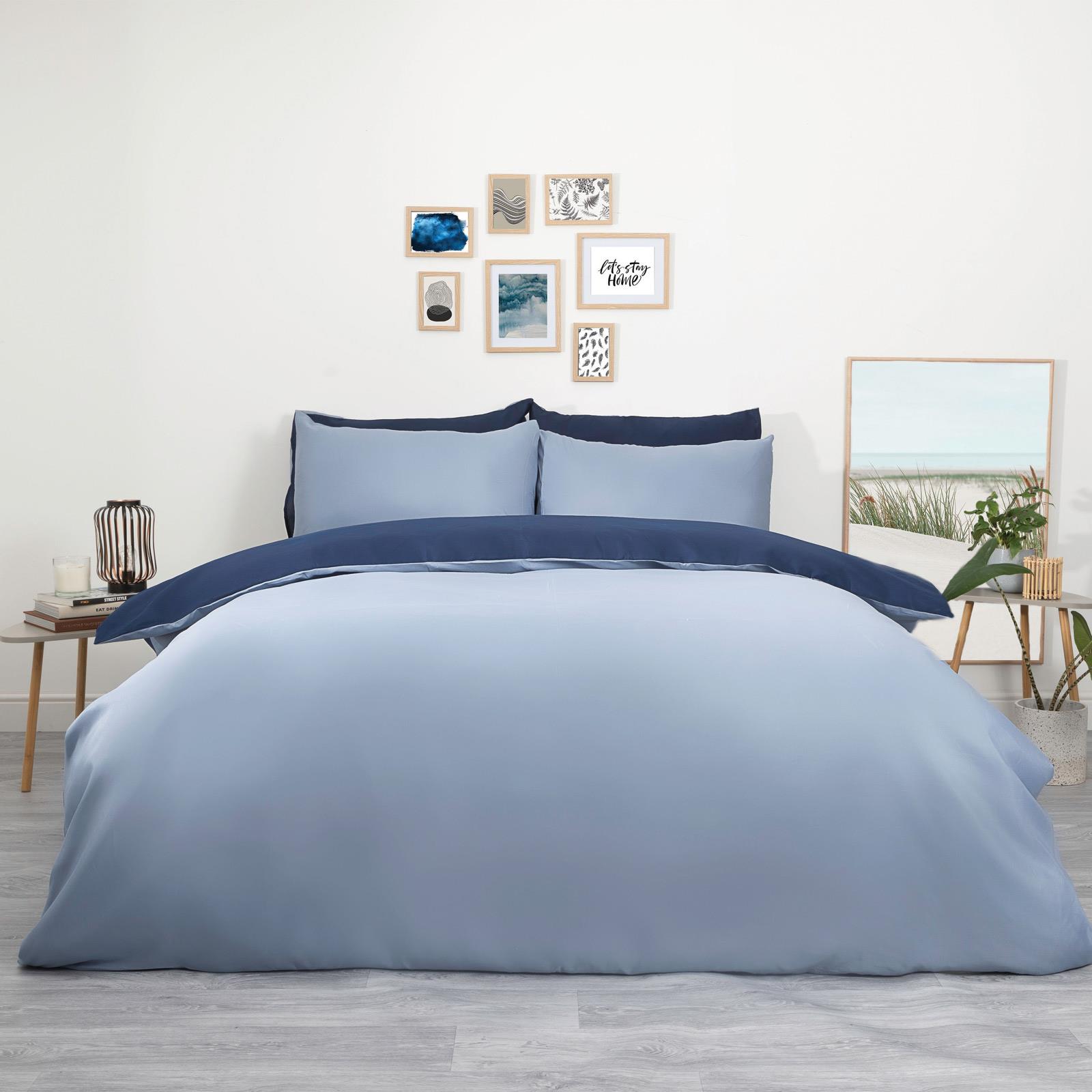 Brentfords Plain Navy Duvet Cover with Pillowcase Reversible Blue Bedding Set