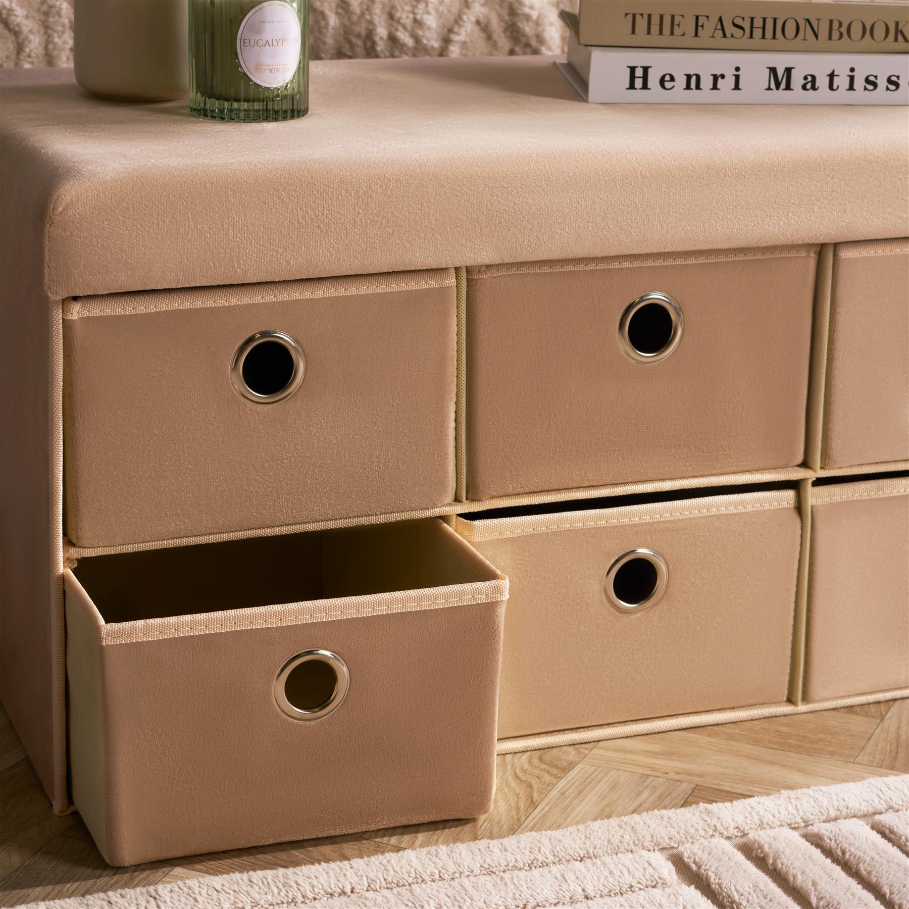 Storage Cube Unit 6 Draw Ottoman Space Saving Velvet Chest Shoe Boucle Organiser