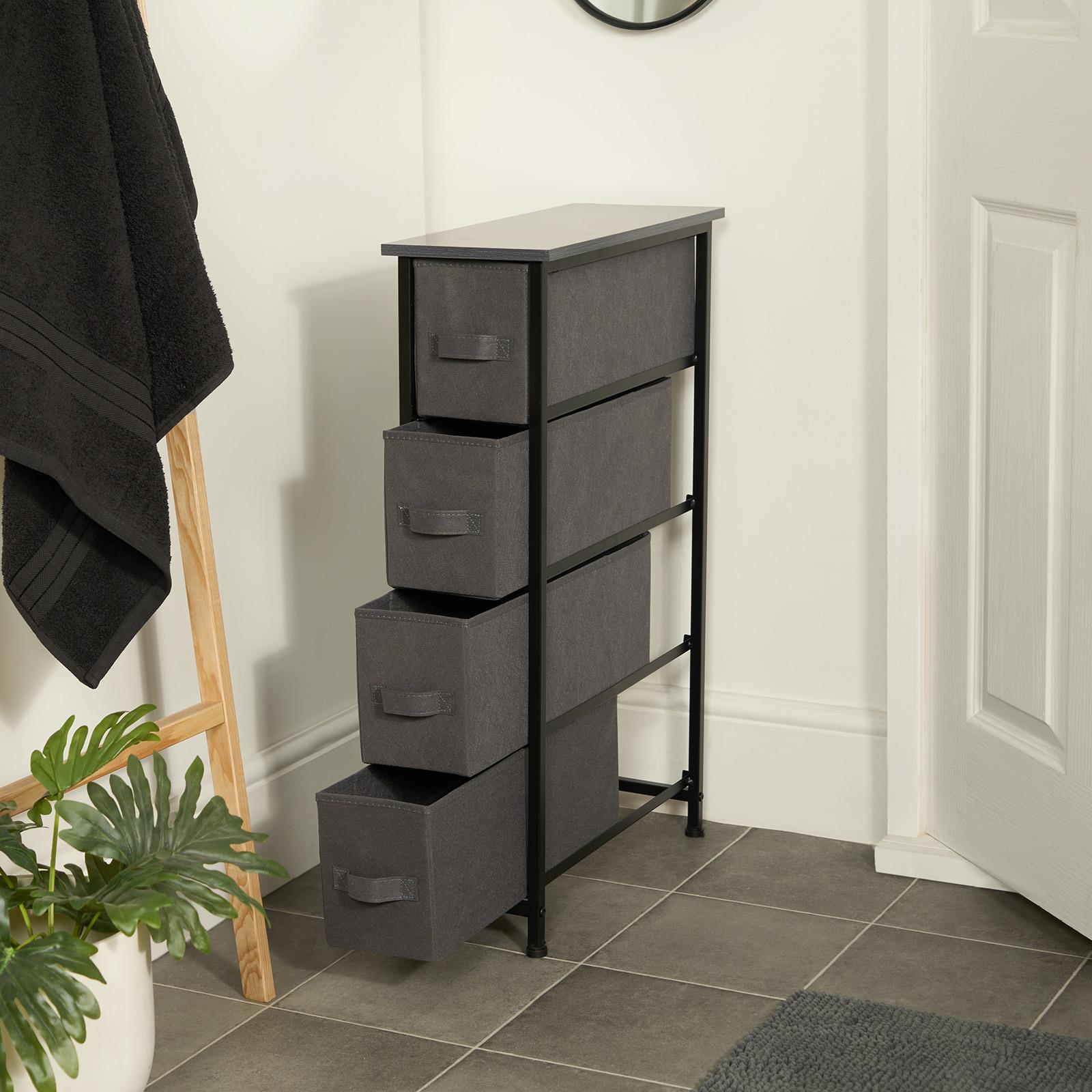 Narrow 4 Drawer Storage Cabinet Bedside Table Unit Clothes Home Fabric Organiser