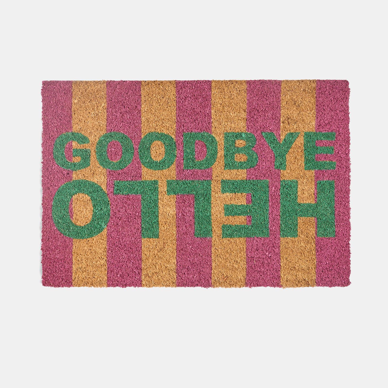 OHS Striped Doormat Hello Goodbye Slogan Non Slip Indoor Outdoor Coir Door Rug