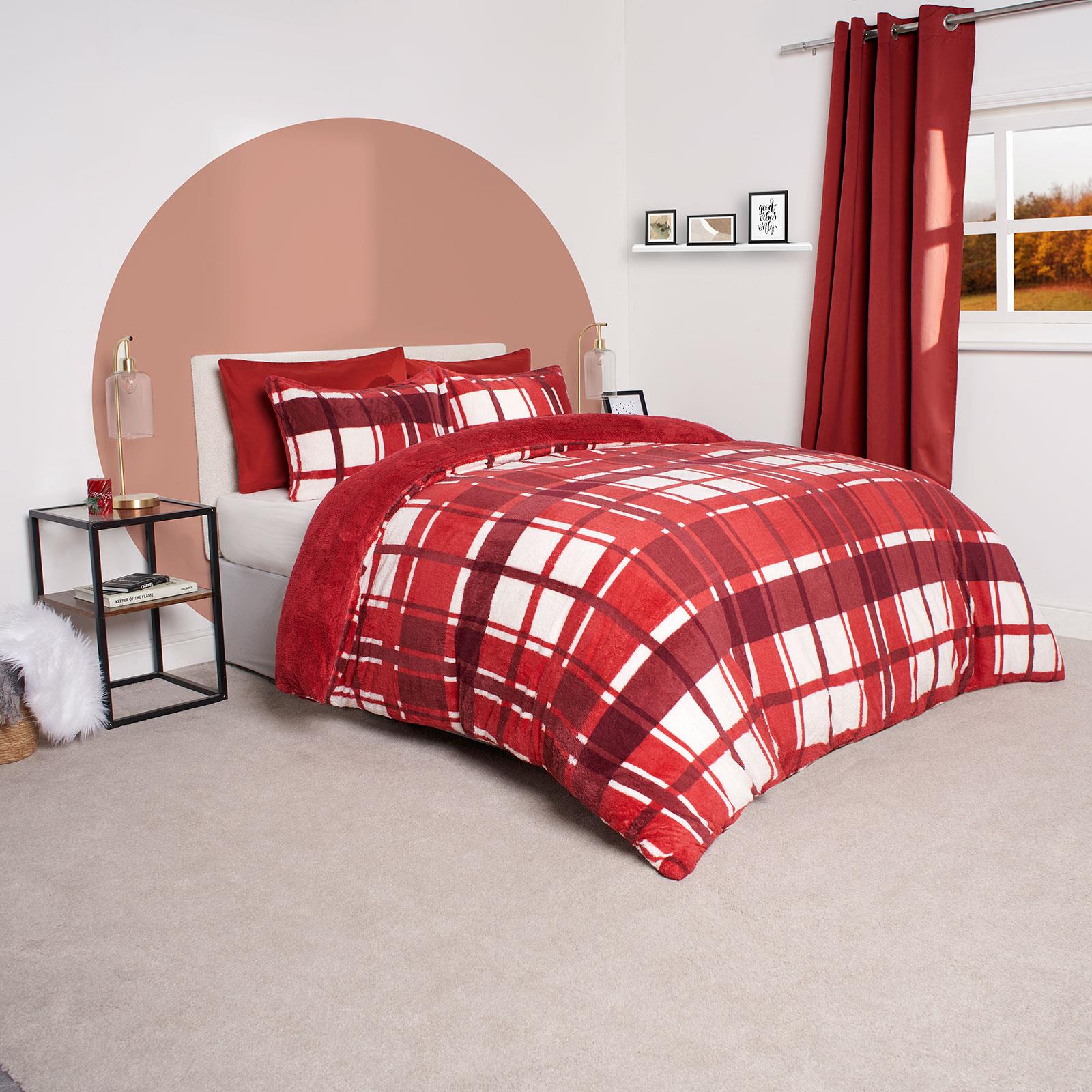 Teddy Fleece Soft Duvet Cover Set Pillowcase Bedding Warm Cosy Winter Check Bed - Picture 16 of 16