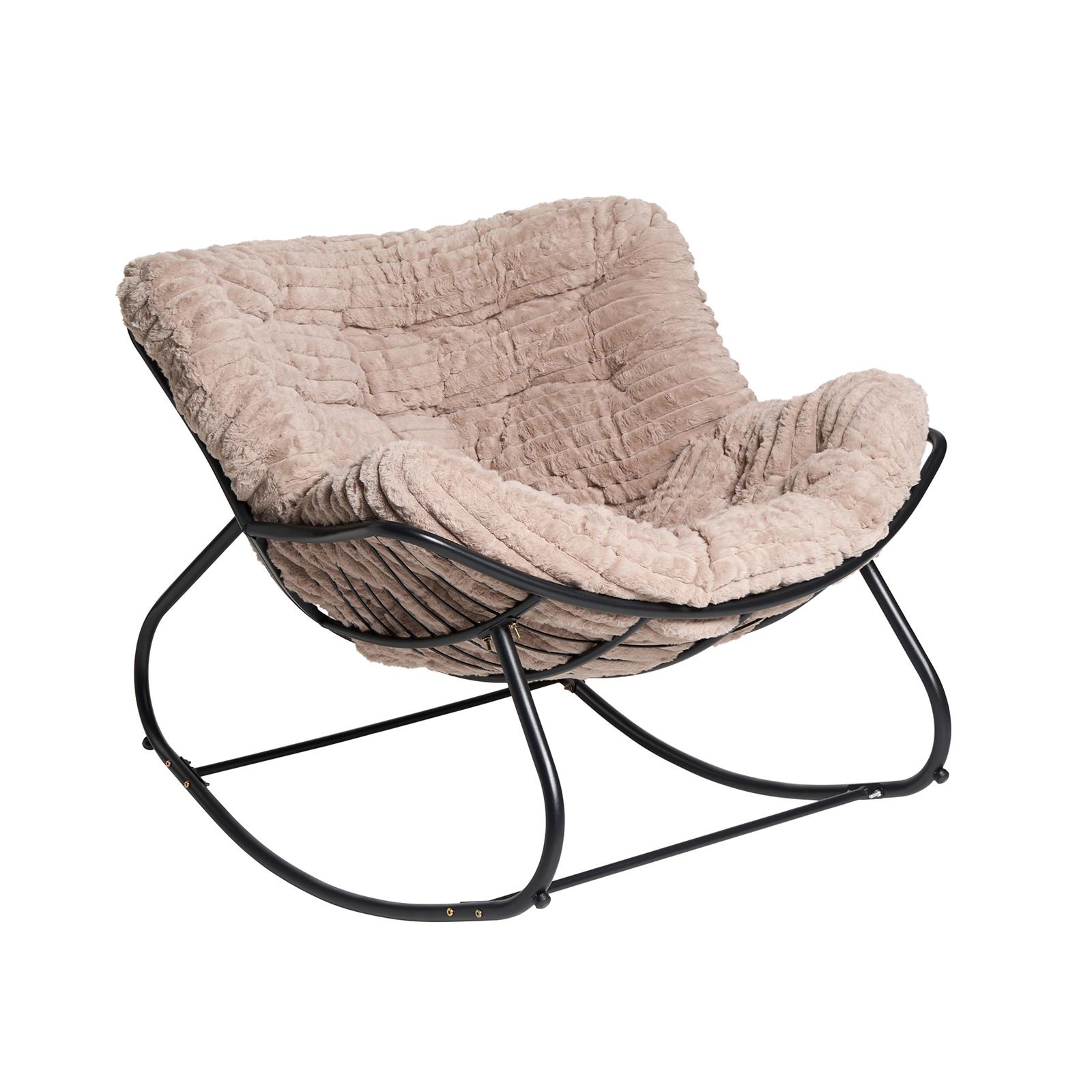 OHS Rocking Chair Ribbed or Smooth Faux Fur Upholstered Metal Frame Cushioned