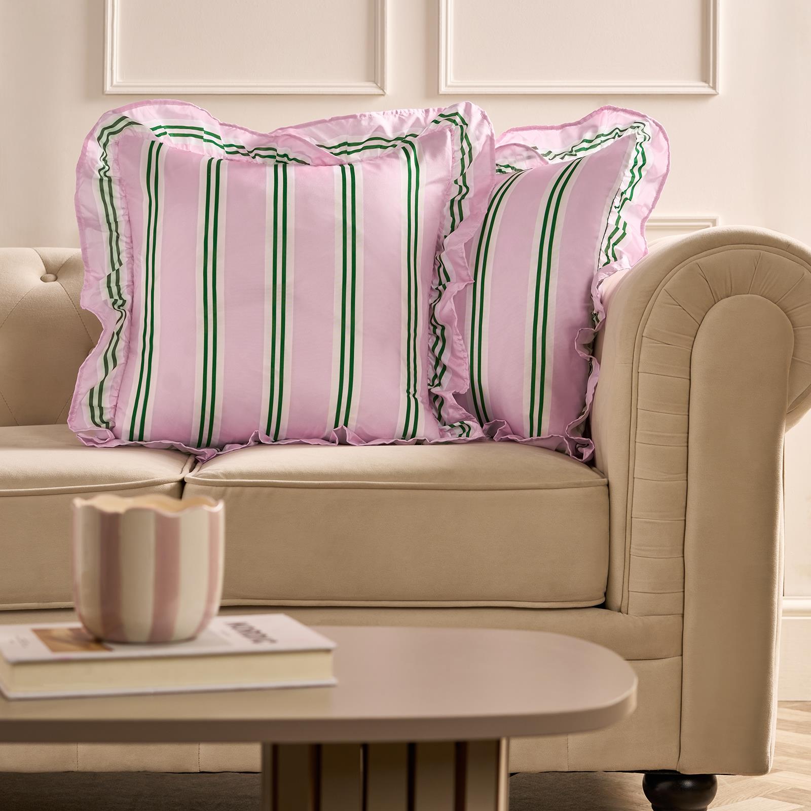 OHS Stripe Frill Cushion Covers Microfibre Square Pillowcases Home Decor