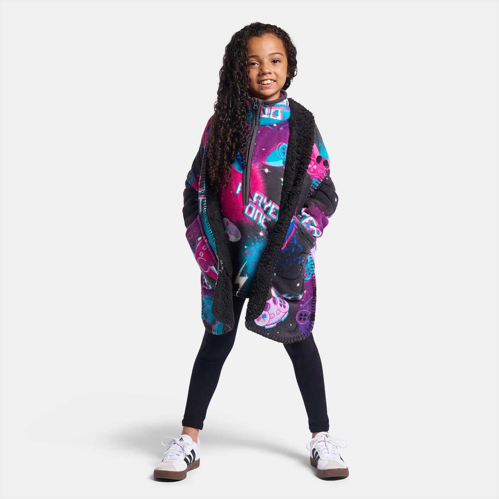 OHS Kids Pocket Scarf Leopard Gaming Fluffy Fleece Sherpa Thermal Winter Wrap